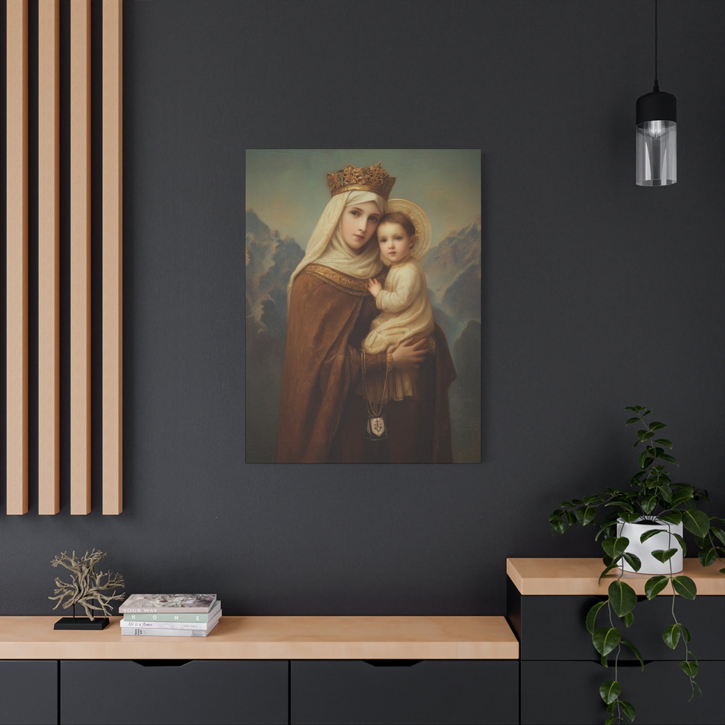 A Cord Between Heaven and Earth - Our Lady of Mount Carmel Wrapped Canvas Print - Multiple Sizes - Catholic Home art Matte Canvas, Stretched