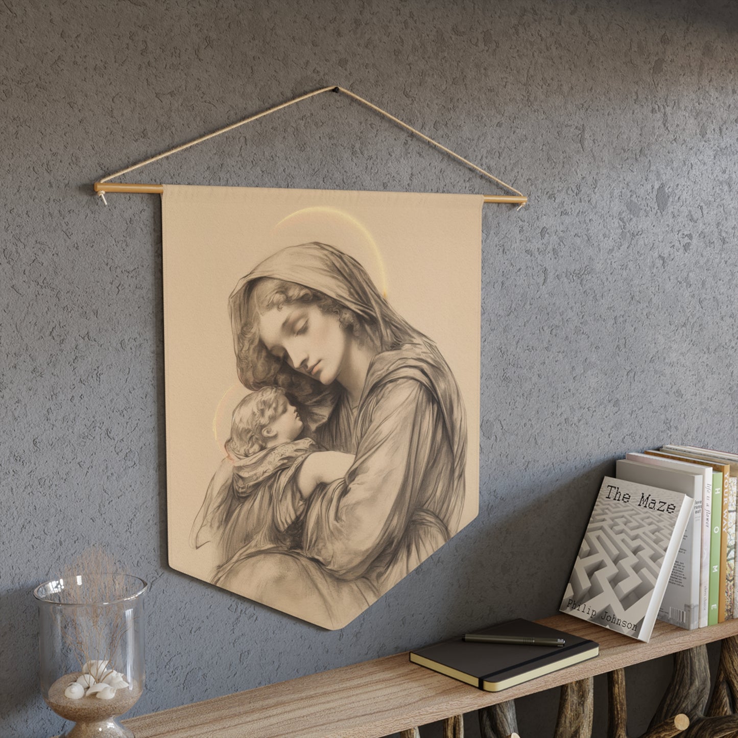 Grace Unveiled - The Nativity of the Virgin Mary Pennant / Banner / Wall Hanging - Prayer room art - 18" x 21" - Catholic prayer Religious