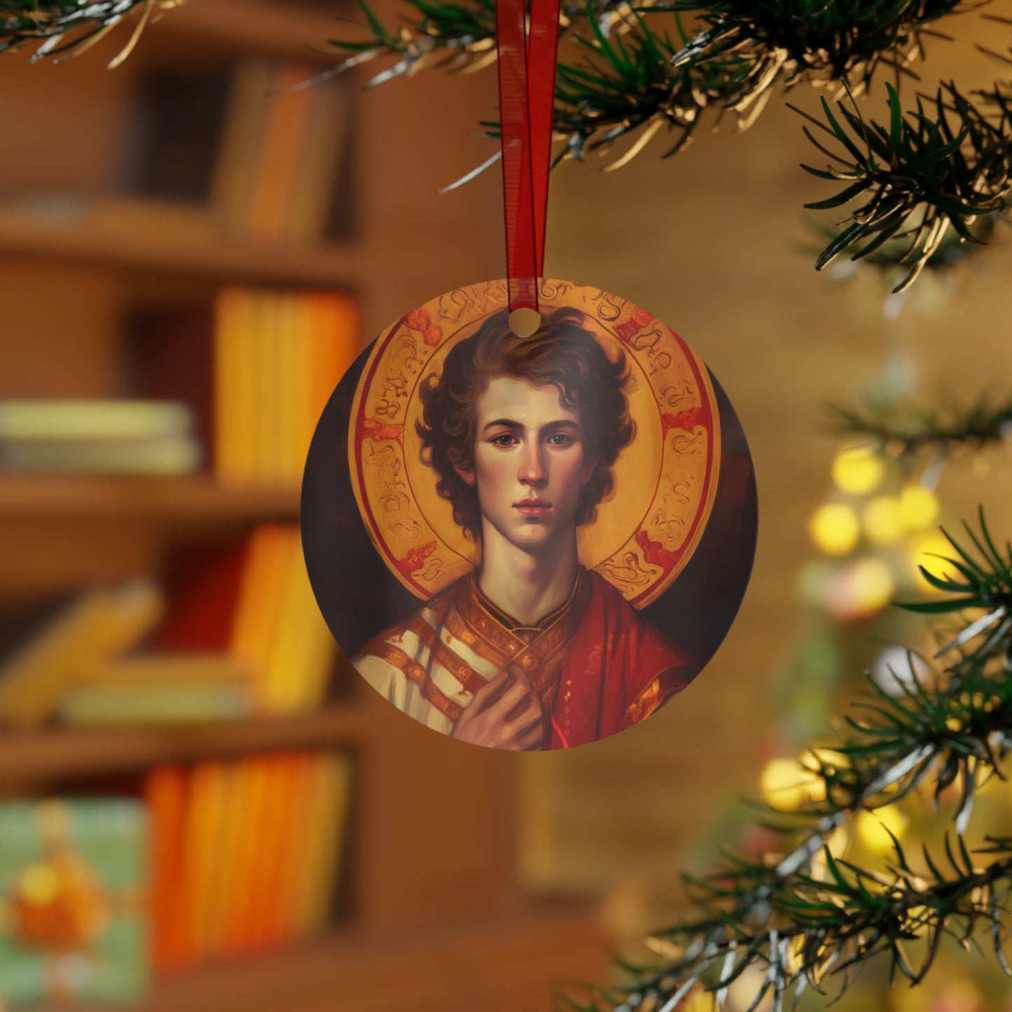 Saint Lawrence Deacon and Martyr Metal Ornament - Religious Holiday Christmas Ornament and Keepsake - Double sided - Prayer Ornament
