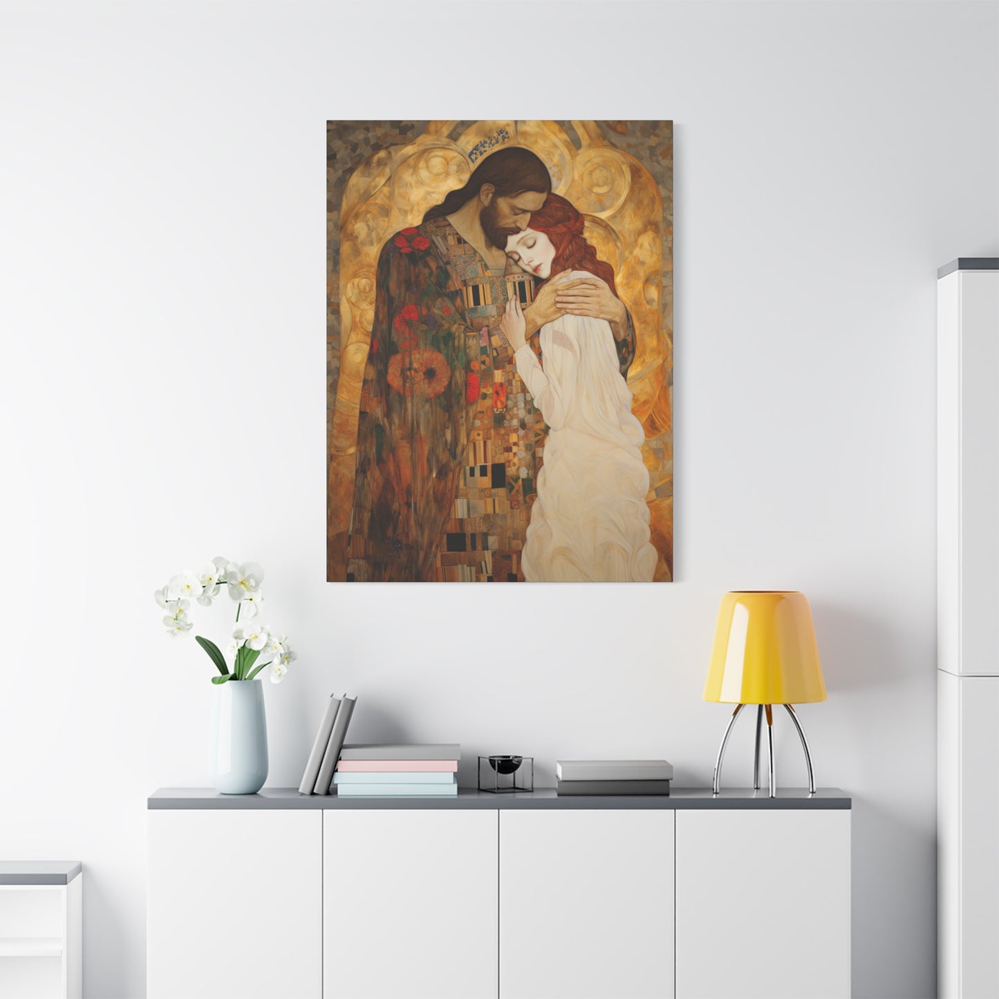 Christ Embracing Mary Magdalene Museum Wrapped Canvas - Sanctified Souls Print -Based on Klimt's The Kiss - Religious Catholic Art