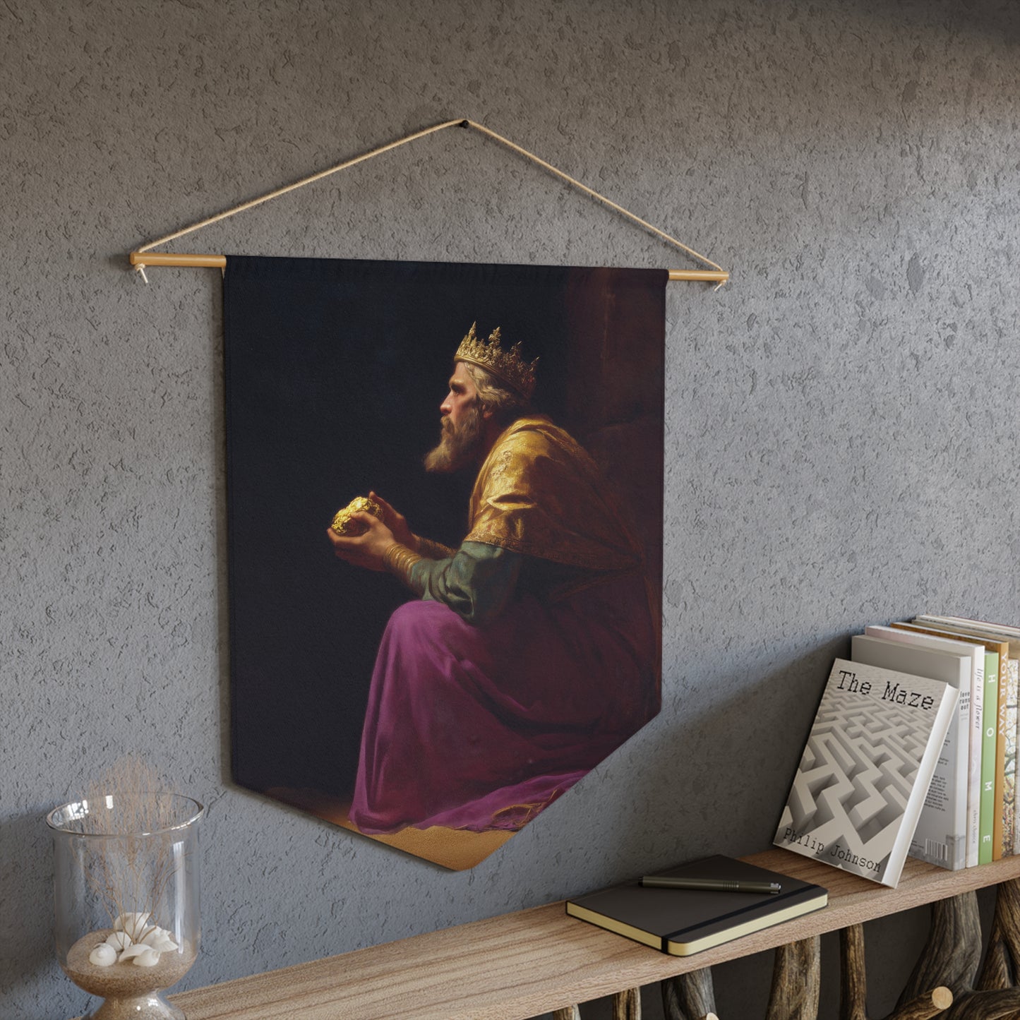 Melchior and the Gift Fit for a King - 3 Wise Men - Pennant / Banner / Wall Hanging - Prayer room - Catholic Art - Large - 18" x 21"