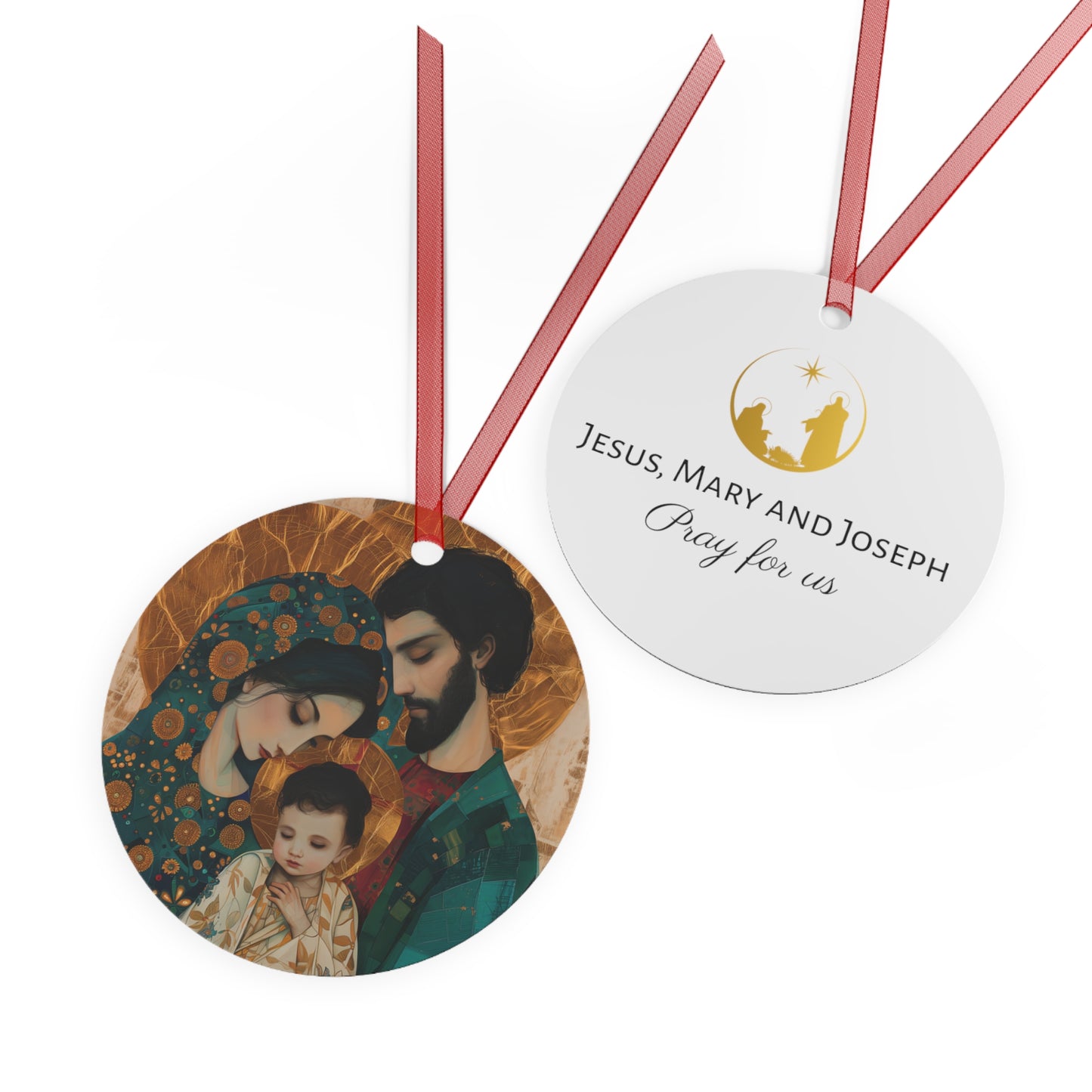 Sacred Love- The Holy Family Portrait Metal Ornament - Religious Holiday Christmas Ornament and Keepsake - Jesus, Mary, Joseph