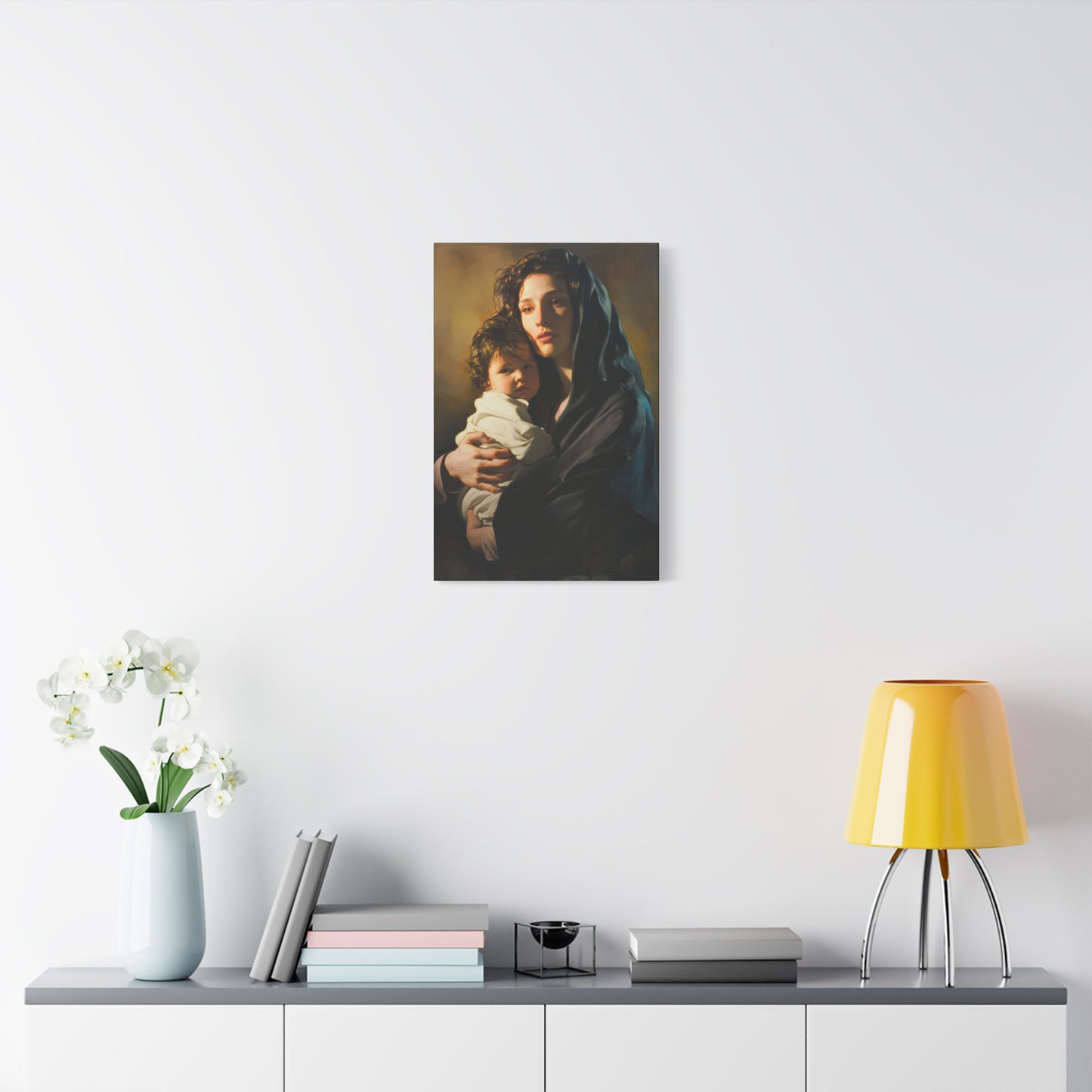 A mother's Gentle Embrace - Mary and The Christ Child - Museum Wrapped Canvas - Print - Religious Art for your Home - Catholic Saint Art