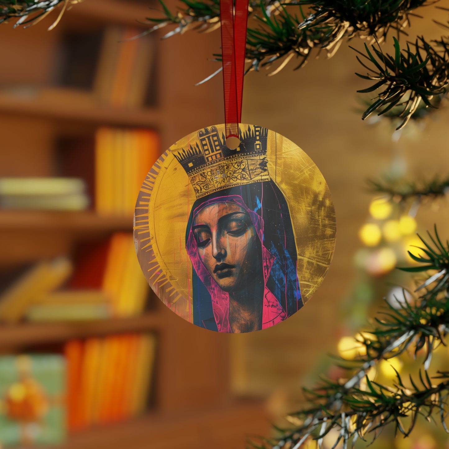 Mother Mary - Queen of the Universe Metal Ornament - Religious Holiday Christmas Ornament and Keepsake - Catholic Keepsake