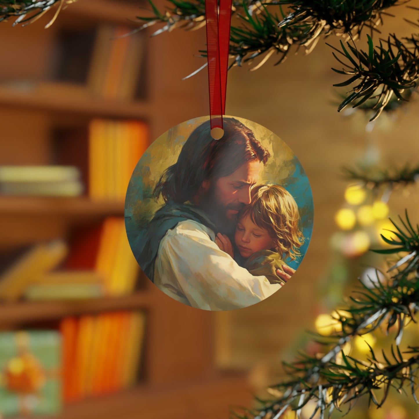 Christ's Compassionate Embrace Metal Ornament - Religious Holiday Christmas Ornament and Keepsake - Catholic Keepsake