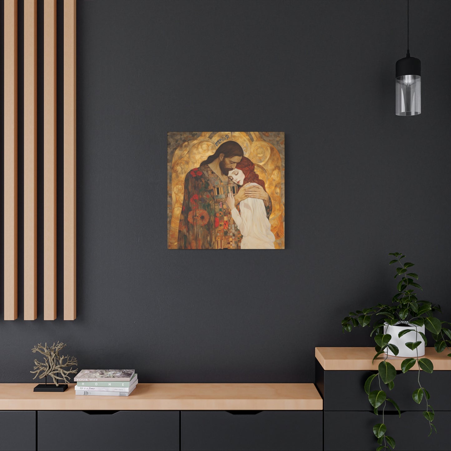 Christ Embracing Mary Magdalene Museum Wrapped Canvas - Sanctified Souls Print -Based on Klimt's The Kiss - Religious Catholic Art