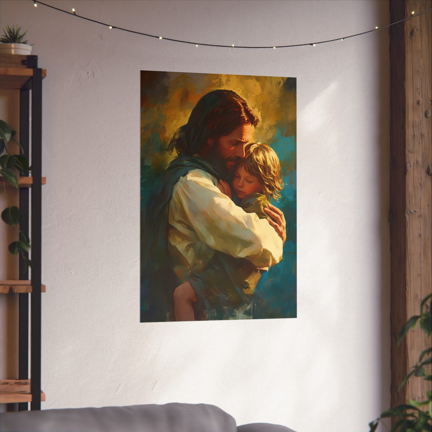 Christ's Compassionate Embrace Poster Print - Sanctified Souls Print - Multiple Sizes - Premium Posters - Catholic Art - Christian painting