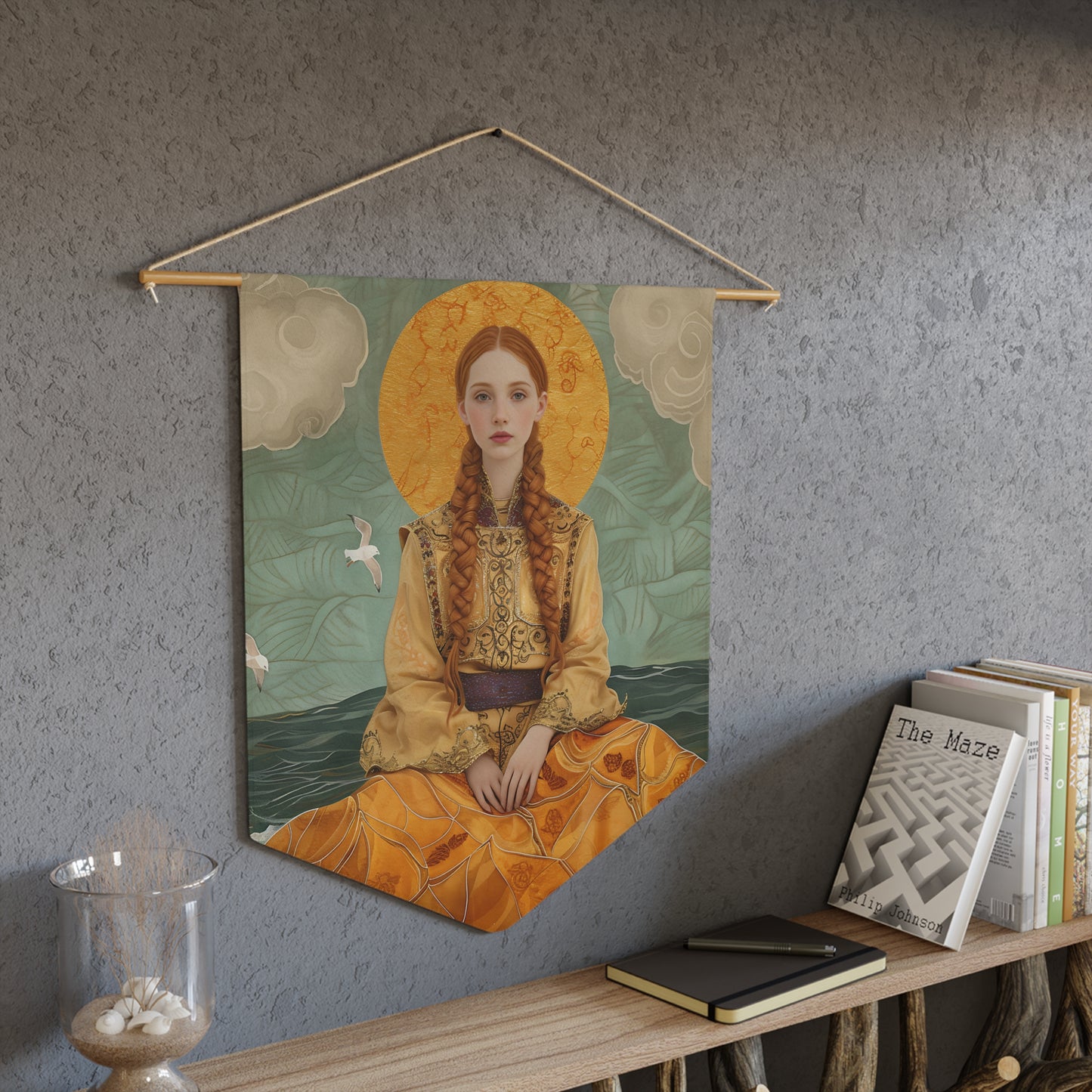 Saint Ia of Cornwall Pennant / Banner / Wall Hanging - Prayer room art - Catholic Home Art - Large Saint Art for your home - 18" x 21"