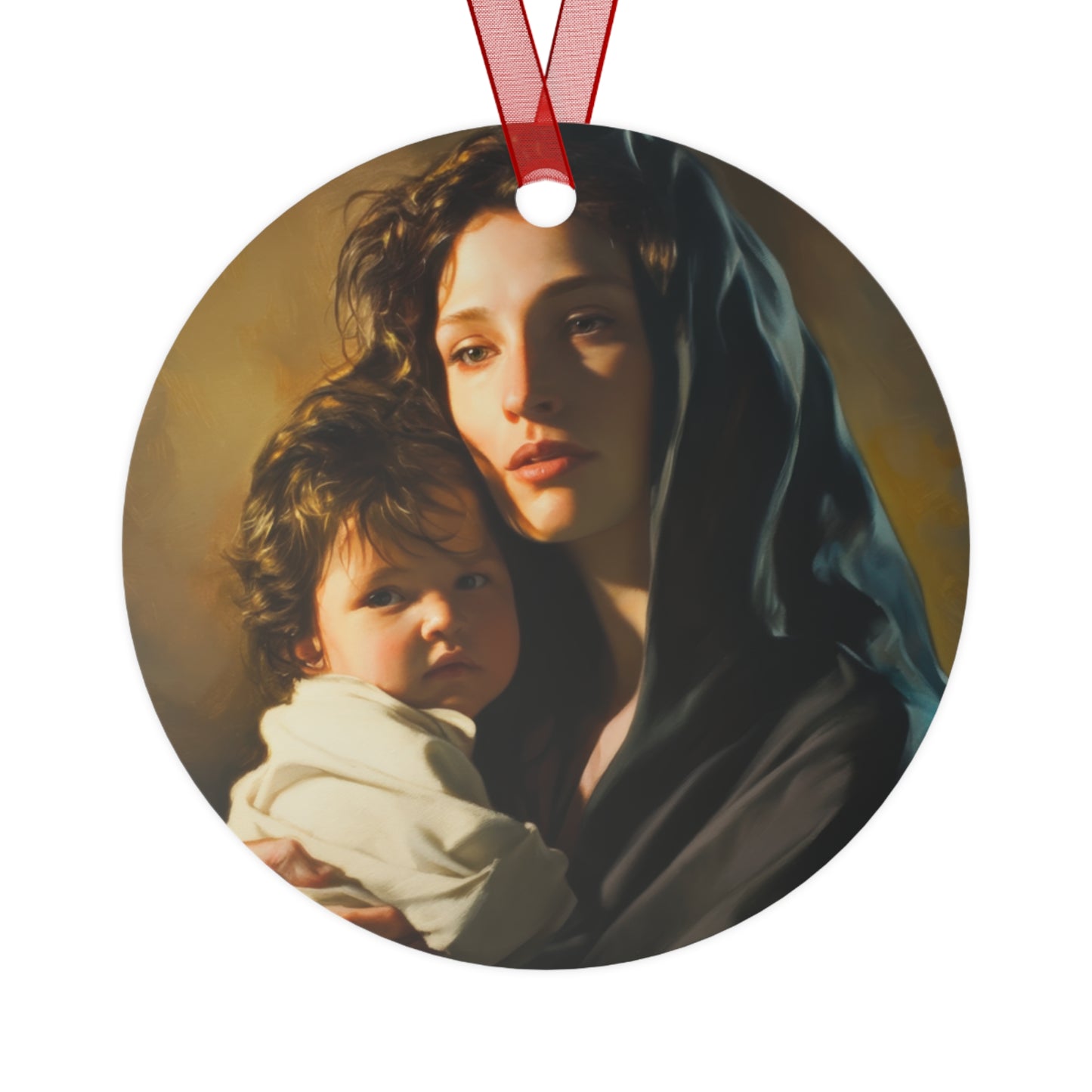 A mother's Gentle Embrace - Mary and The Christ Child Metal Ornament - Religious Holiday Christmas Keepsake - Religious Catholic Ornament