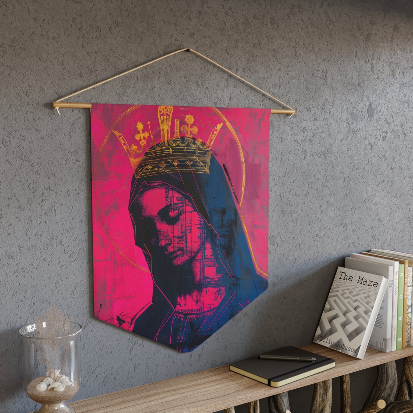Mary Mother of God - Source of Consolation Pennant / Banner / Wall Hanging - Prayer room art - 18" x 21" - Catholic Religious Christian Gift