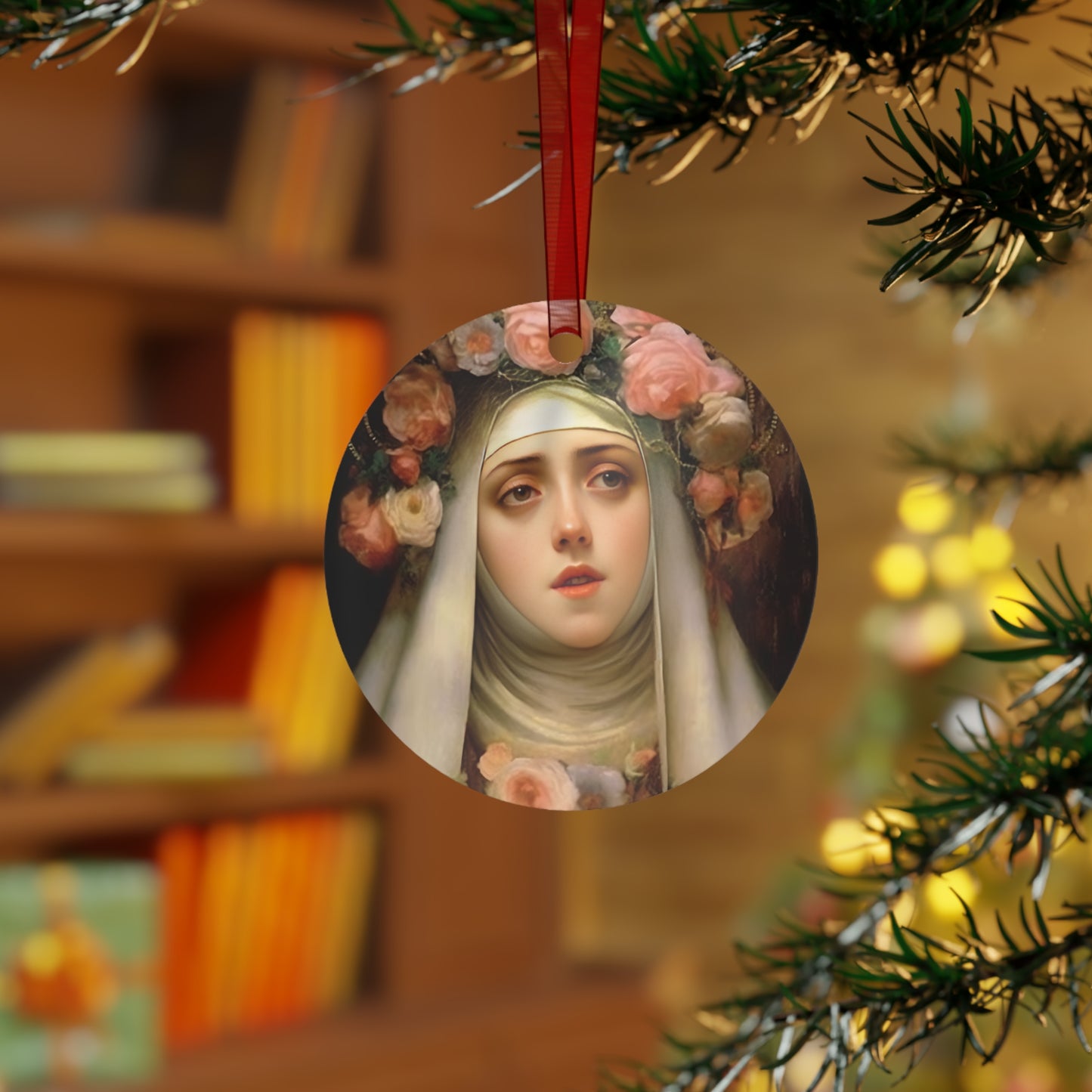 Saint Rose of Lima Metal Ornament - Religious Holiday Christmas Ornament and Keepsake - Double sided - Prayer Ornament