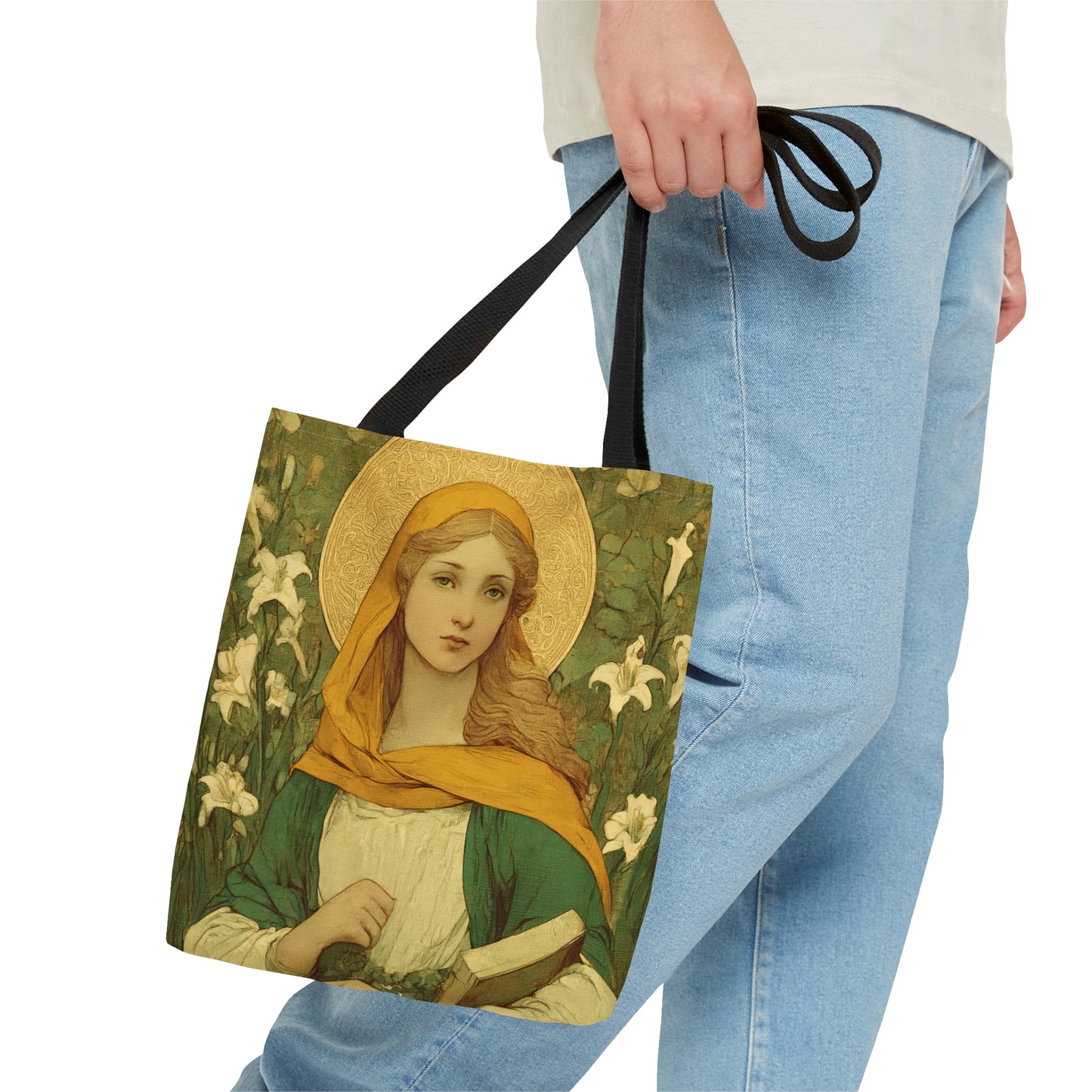Saint Dymphna Tote Bag - Large Medium Small Faith Art Bag - Catholic Faith Purse - Double Sided