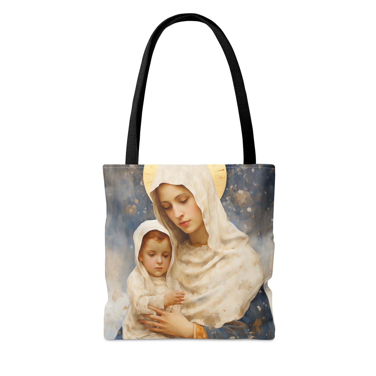Winter's Grace : Our Lady of the Snows Tote Bag - Catholic faith inspired carry-all purse - day to day bag - Double Sided