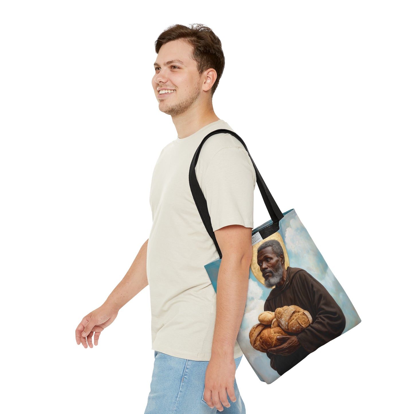 Saint Benedict the Moor Tote Bag - Large Medium Small Faith Art Bag - Catholic Faith Purse - Double Sided - Religious Art - Christ Child