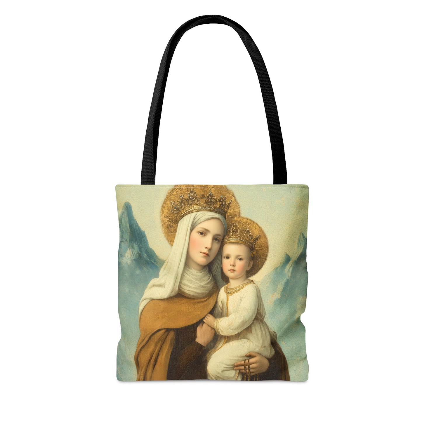 The Gift of the Scapular - Our Lady of Mount Carmel Tote Bag - Large Medium Small Faith Art Bag - Catholic Faith Purse - Double Sided