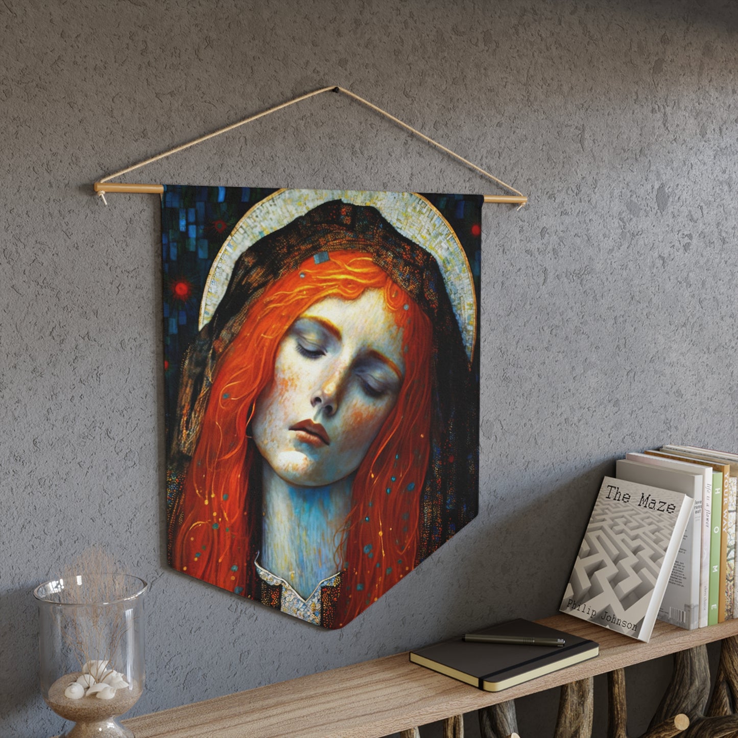 Embracing Grace Wall Banner / Wall Hanging - Saint Mary Magdalene Art Print - Prayer room - Catholic Home Art - 18" x 21"