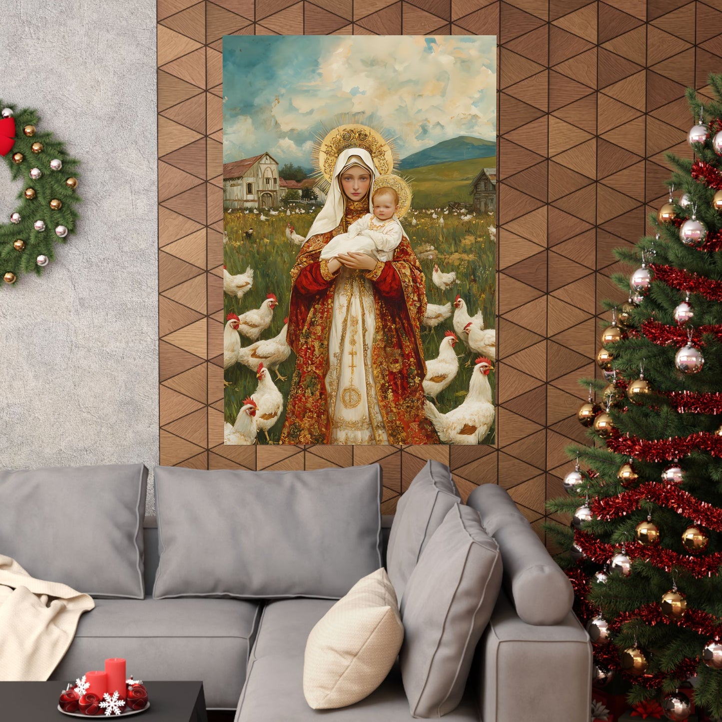 Our Lady of the Hens: Protector of the Humble Flock - Sanctified Souls Print - Multiple Sizes - Premium Posters - Catholic Art - Christian
