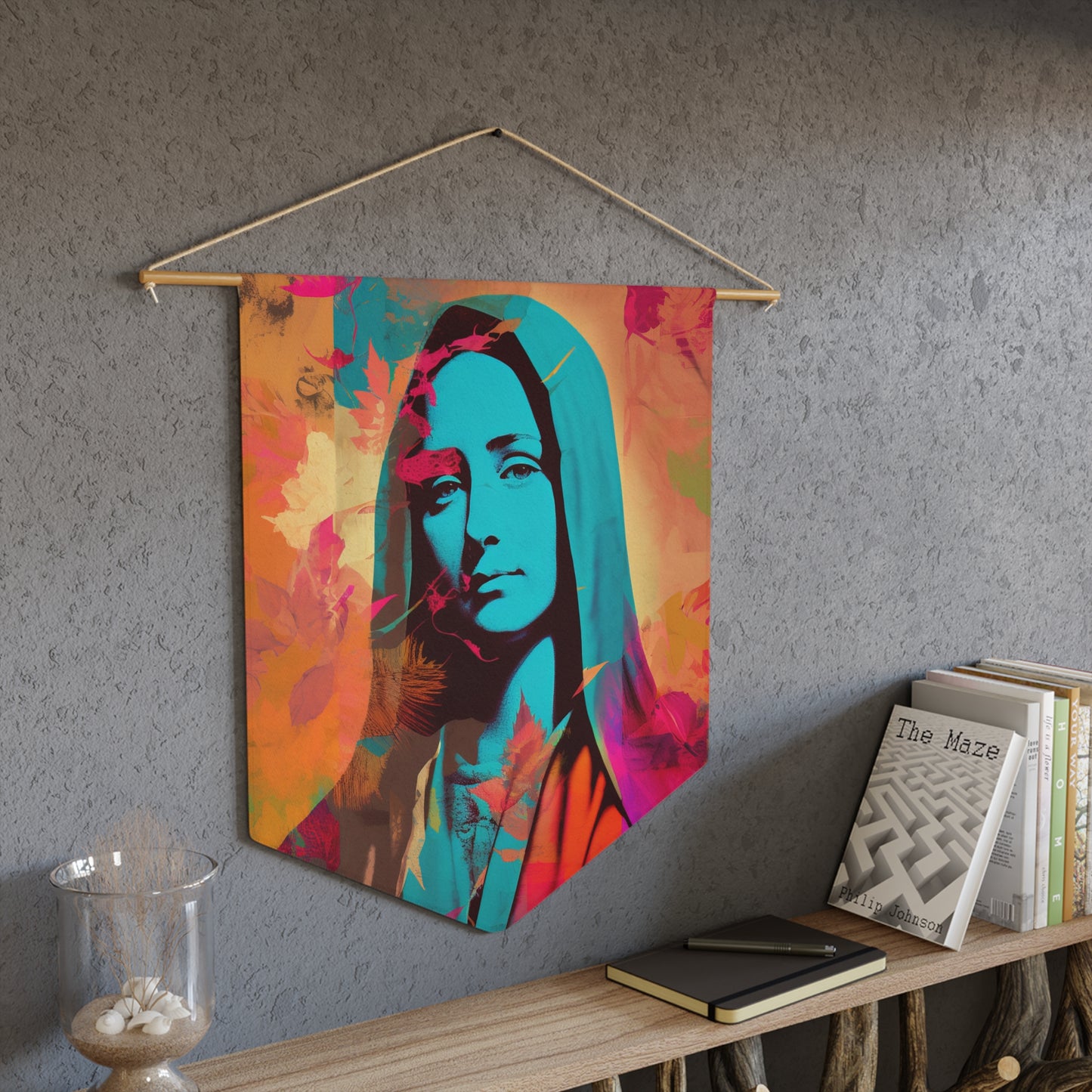 Mary the Blessed Virgin Wall Banner / Wall Hanging / Pennant - Prayer room art - Catholic Home - 18" x 21"