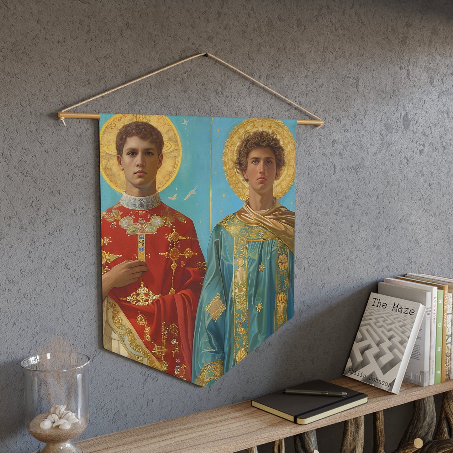 Saints Faustinus and Jovita Wall Banner / Wall Hanging / Pennant - Religious Art for your home - Catholic Art - Large - 18" x 21"