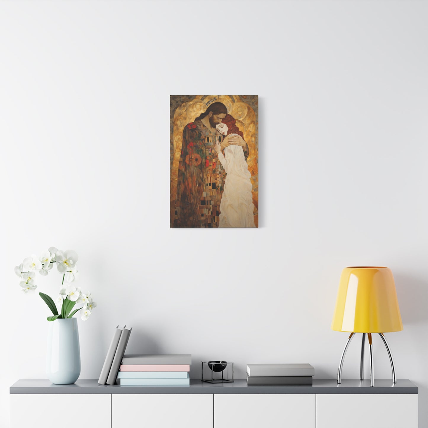 Christ Embracing Mary Magdalene Museum Wrapped Canvas - Sanctified Souls Print -Based on Klimt's The Kiss - Religious Catholic Art
