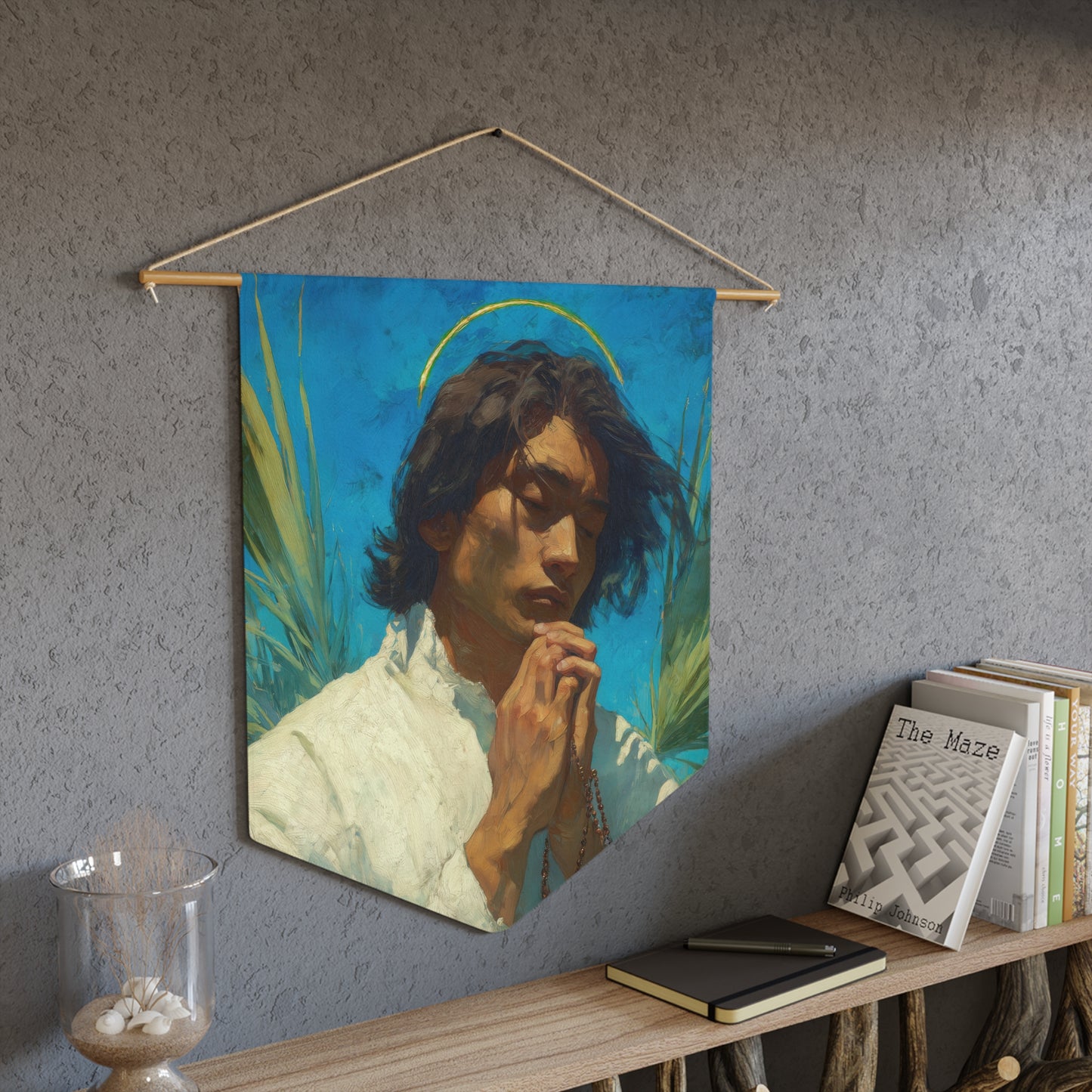 Saint Lorenzo Ruiz Pennant / Banner / Wall Hanging - Prayer room art - 18" x 21" - Catholic - Large Banner - Catholic Home Art