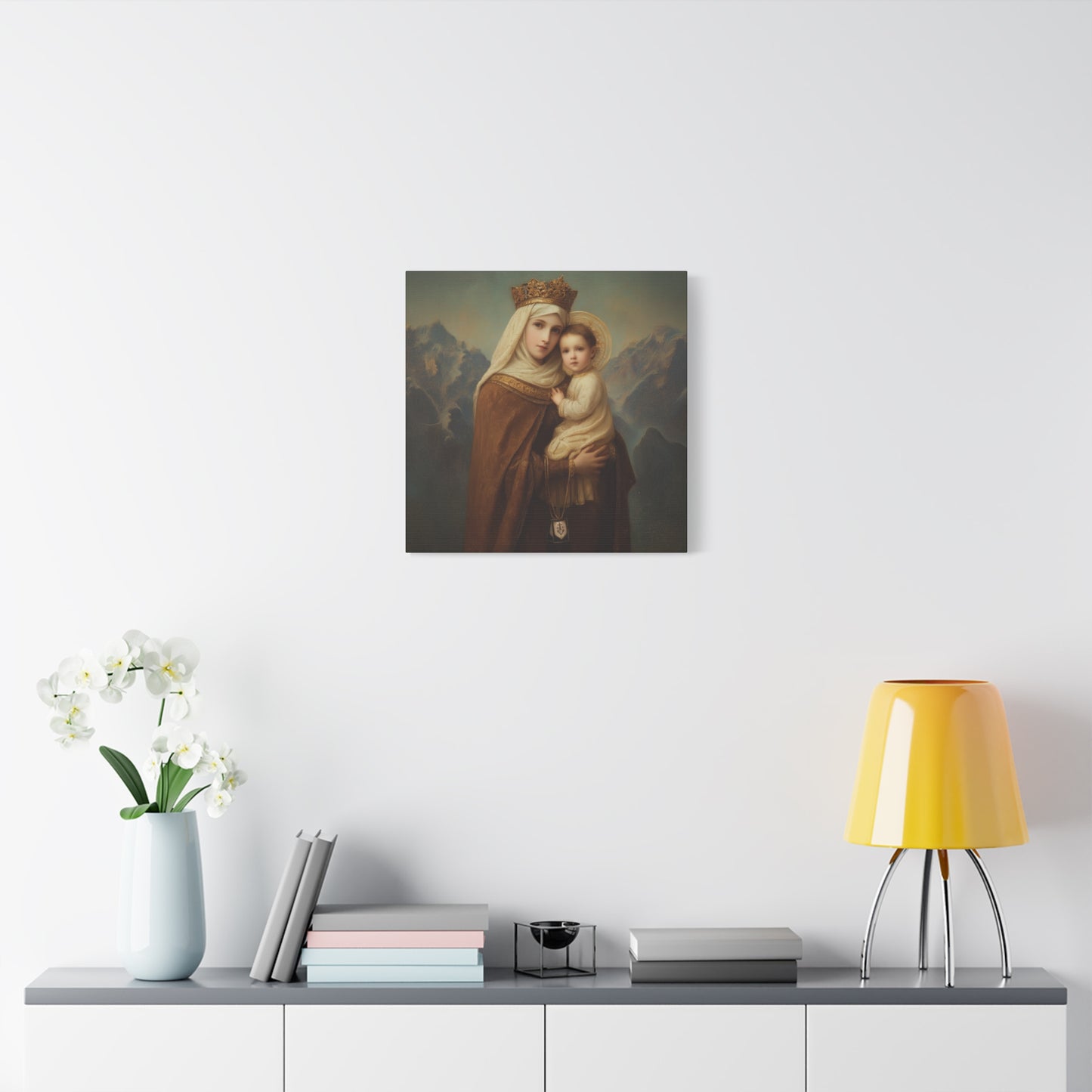 A Cord Between Heaven and Earth - Our Lady of Mount Carmel Wrapped Canvas Print - Multiple Sizes - Catholic Home art Matte Canvas, Stretched