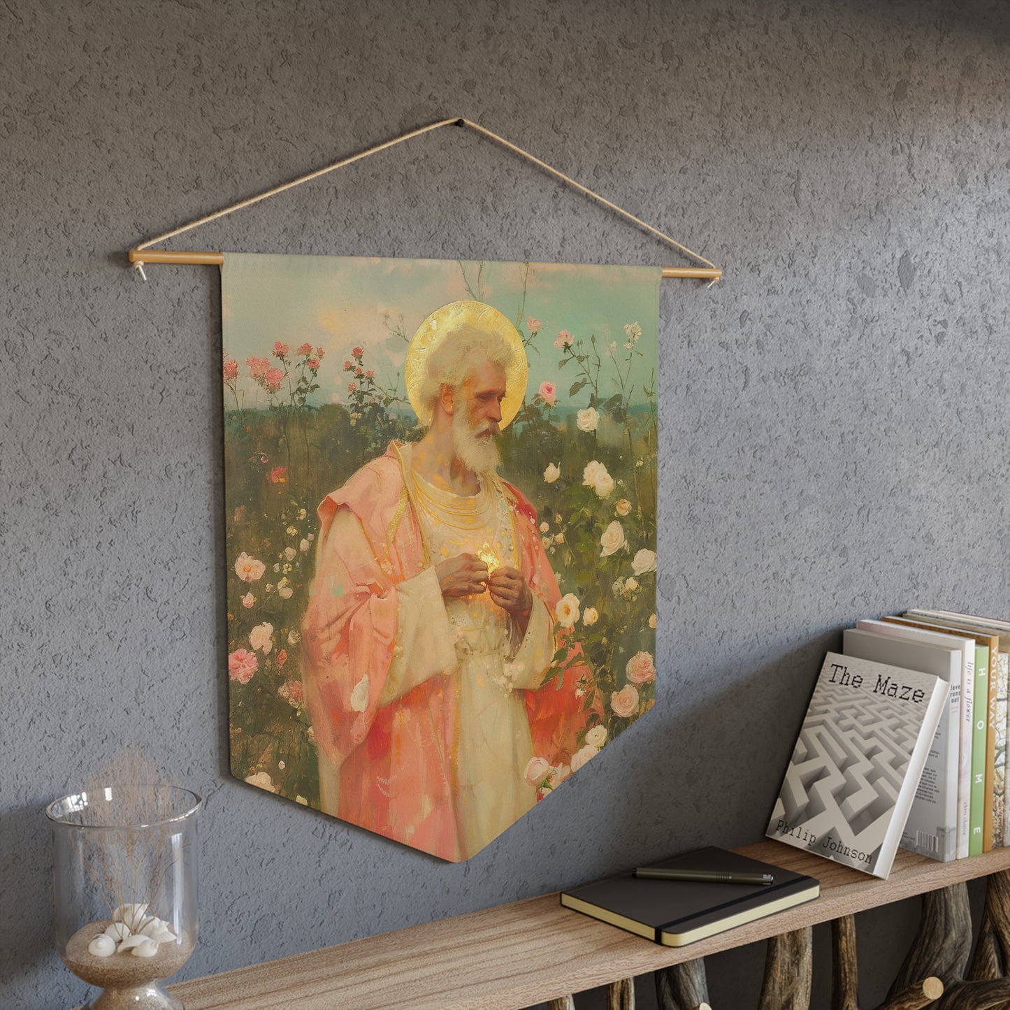 Saint Valentine Pennant / Banner / Wall Hanging - Prayer room art - 18" x 21" - Catholic - Large Banner - Catholic Home Art