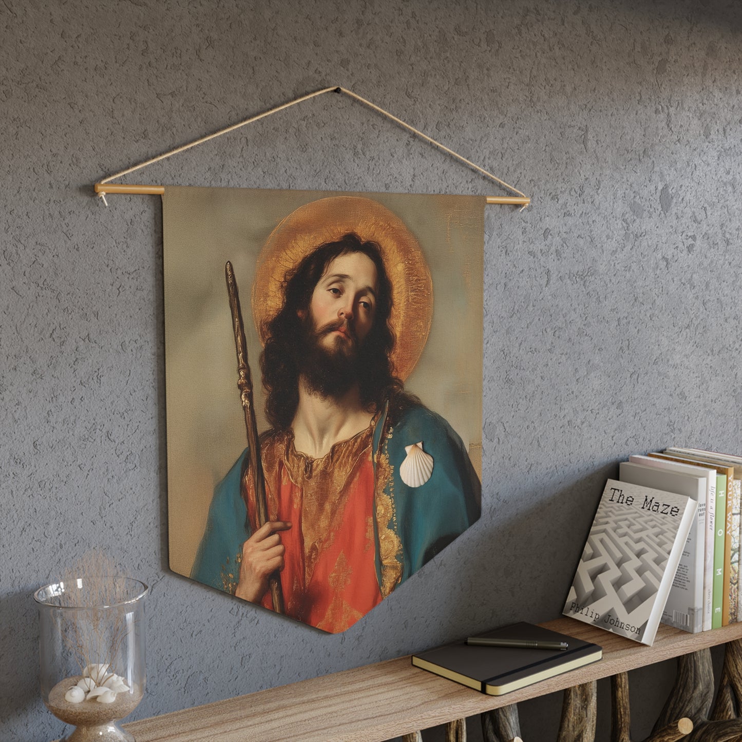 Saint James the Greater - Apostle Pennant / Banner / Wall Hanging - Prayer room art - 18" x 21" - Catholic prayer Religious - Large Print
