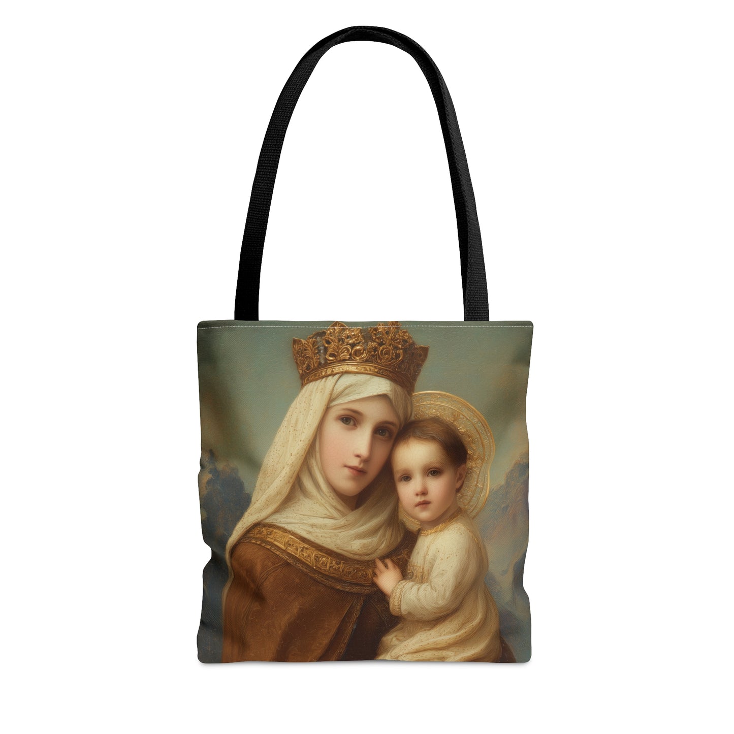 A Cord Between Heaven and Earth - Our Lady of Mount Carmel Tote Bag - Large Medium Small Faith Art Bag - Catholic Faith Purse - Double Sided