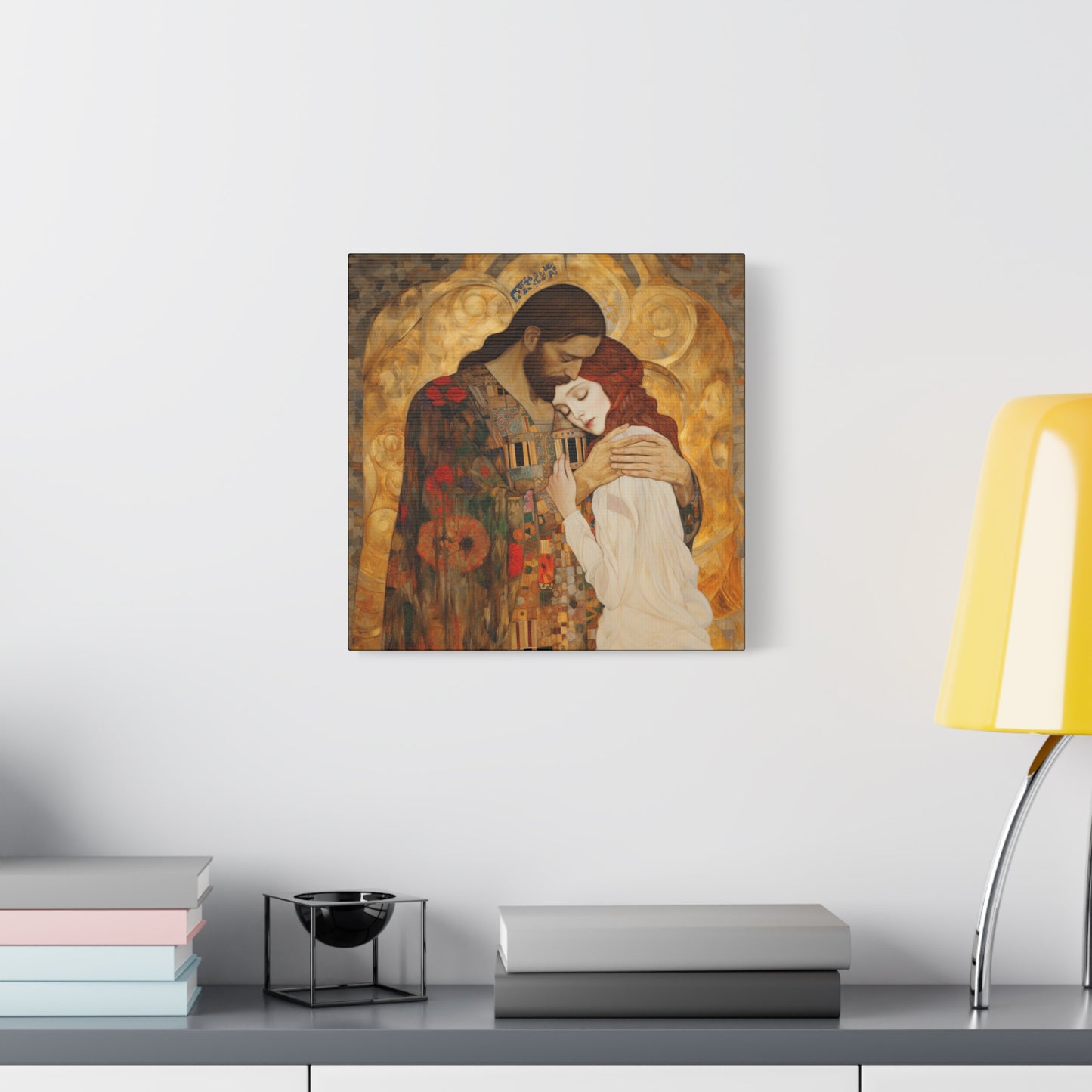 Christ Embracing Mary Magdalene Museum Wrapped Canvas - Sanctified Souls Print -Based on Klimt's The Kiss - Religious Catholic Art
