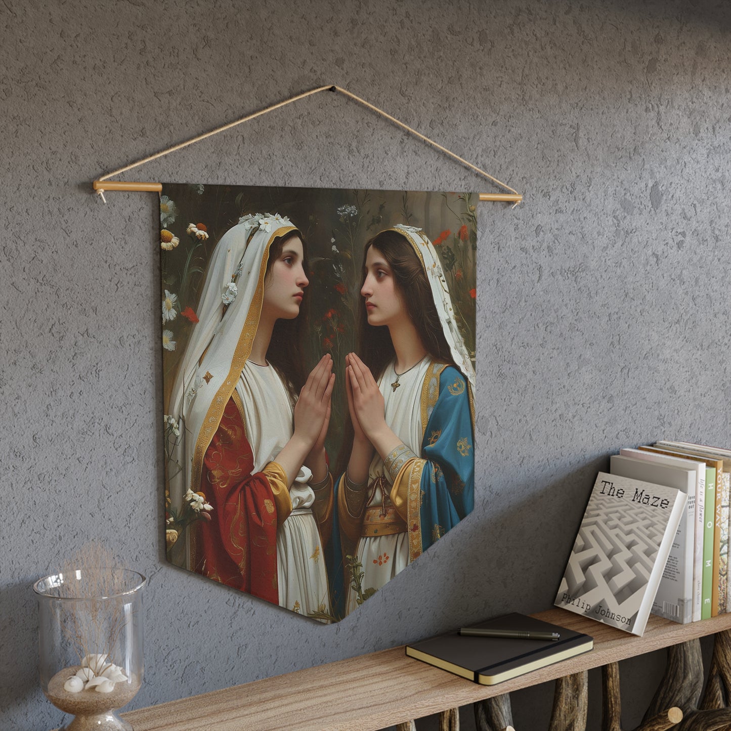 Saints Emiliana and Trasilla Wall Banner / Wall Hanging / Pennant - Prayer room art - Catholic Home - Saint Art for your home - 18" x 21"