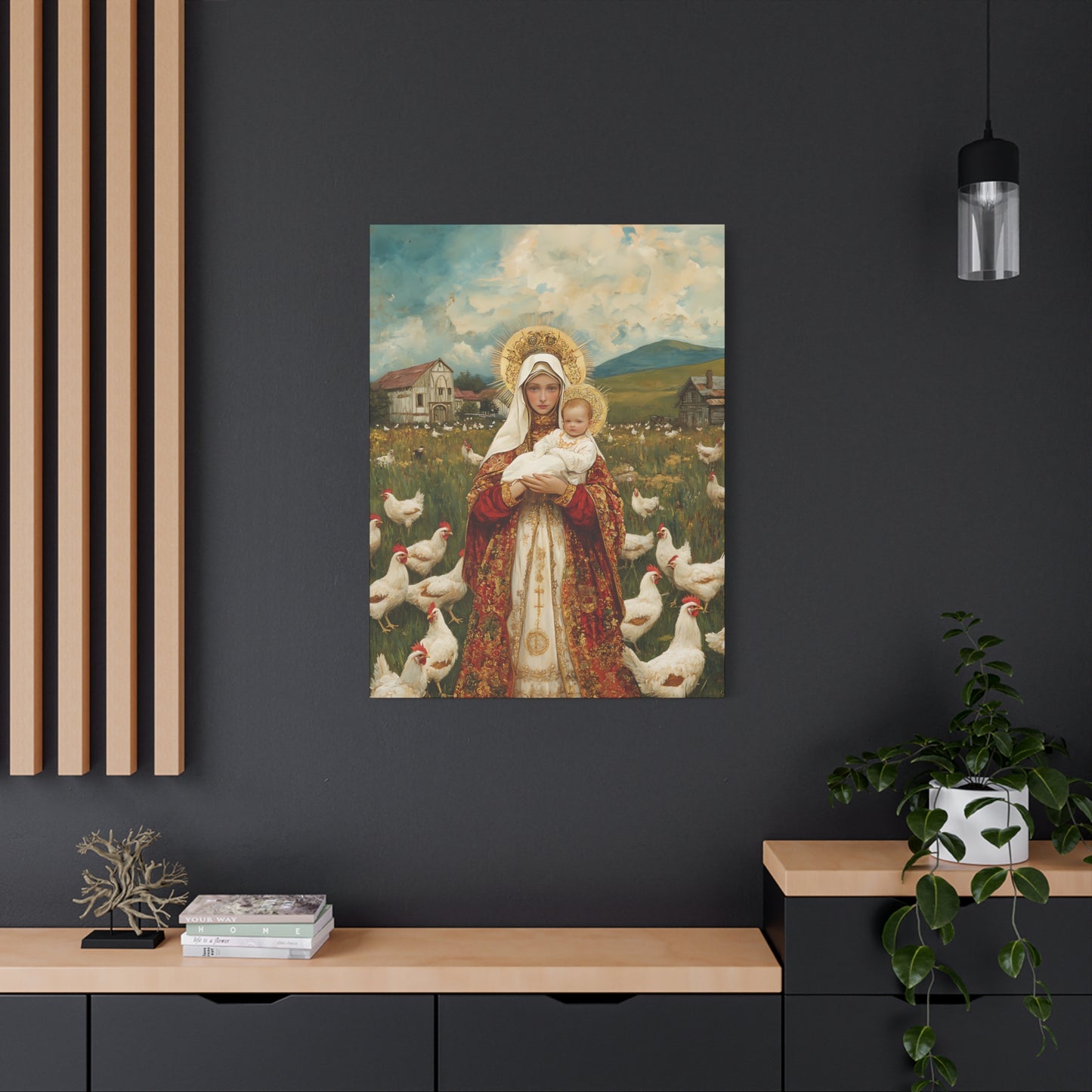 Our Lady of the Hens: Protector of the Humble Flock - Museum Wrapped Canvas - Print - Religious Art for your Home - Christian print