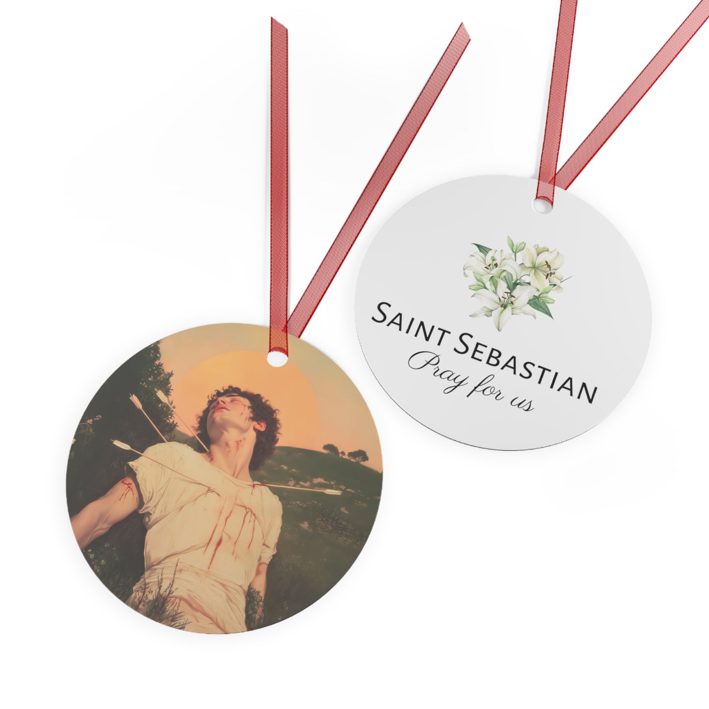 Saint Sebastian Metal Ornament - Religious Holiday Christmas Ornament and Keepsake - Prayer Ornament