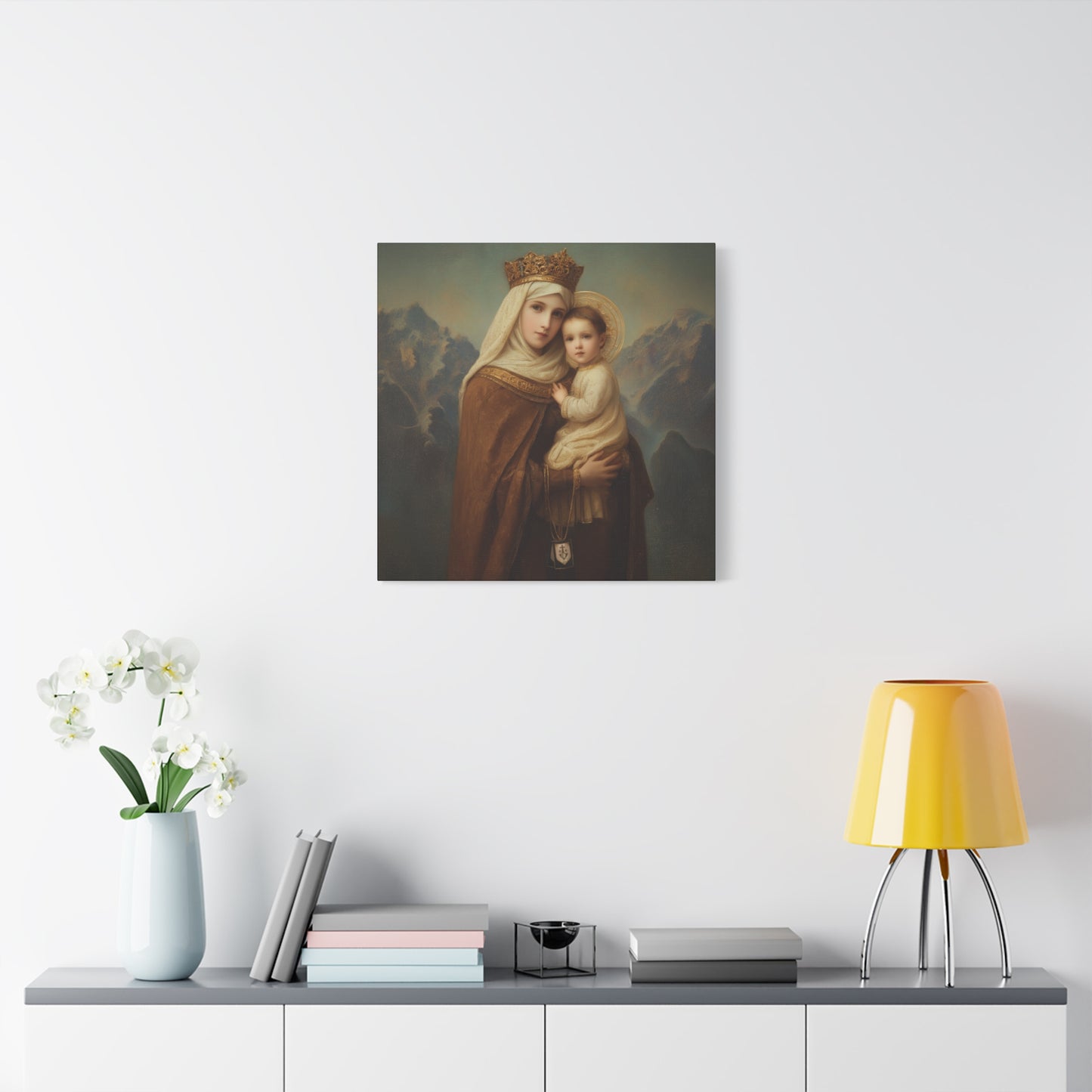 A Cord Between Heaven and Earth - Our Lady of Mount Carmel Wrapped Canvas Print - Multiple Sizes - Catholic Home art Matte Canvas, Stretched