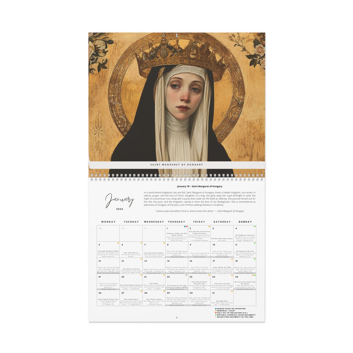 Catholic Liturgical Calendar 2026 - Saints, Solemnities & Marian Feast Days - Sanctified Souls - Christmas Gift - Gift for Catholics