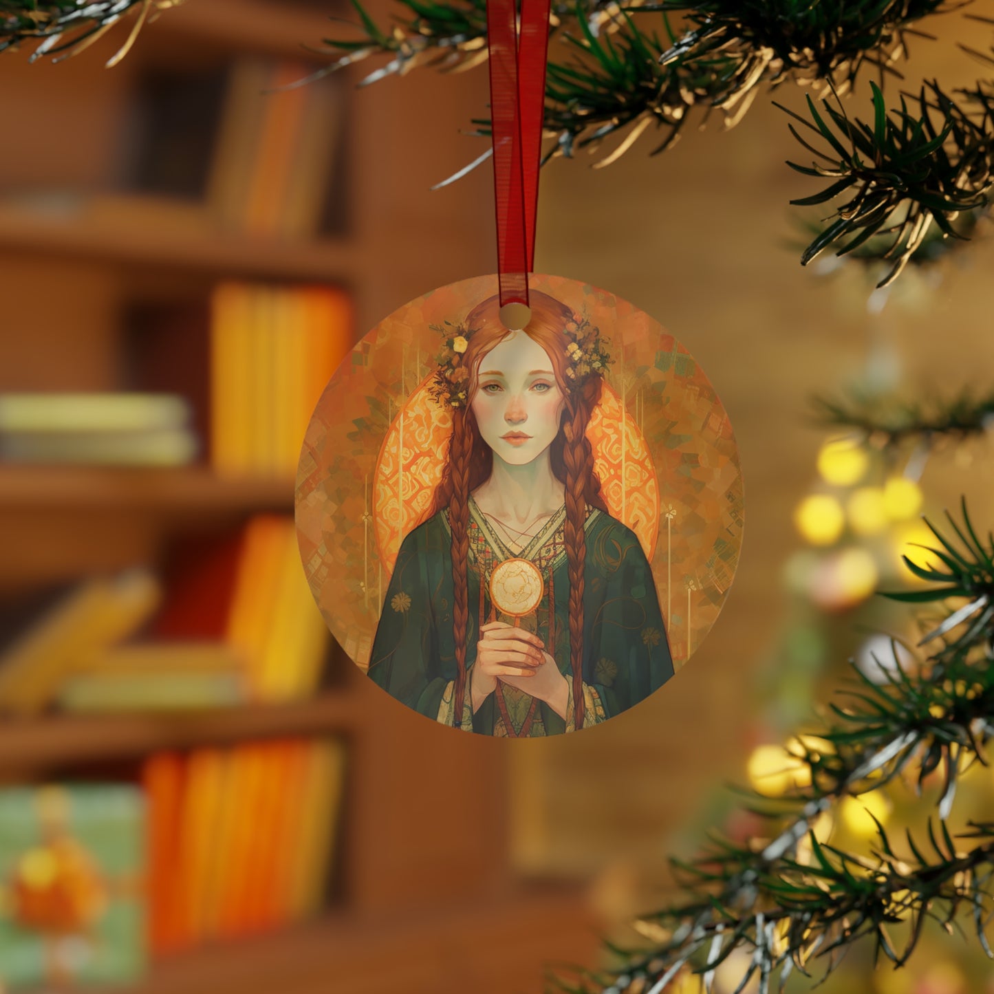 Saint Brigid of Ireland Metal Ornament - Religious Holiday Christmas Ornament and Keepsake - Double sided - Prayer Ornament