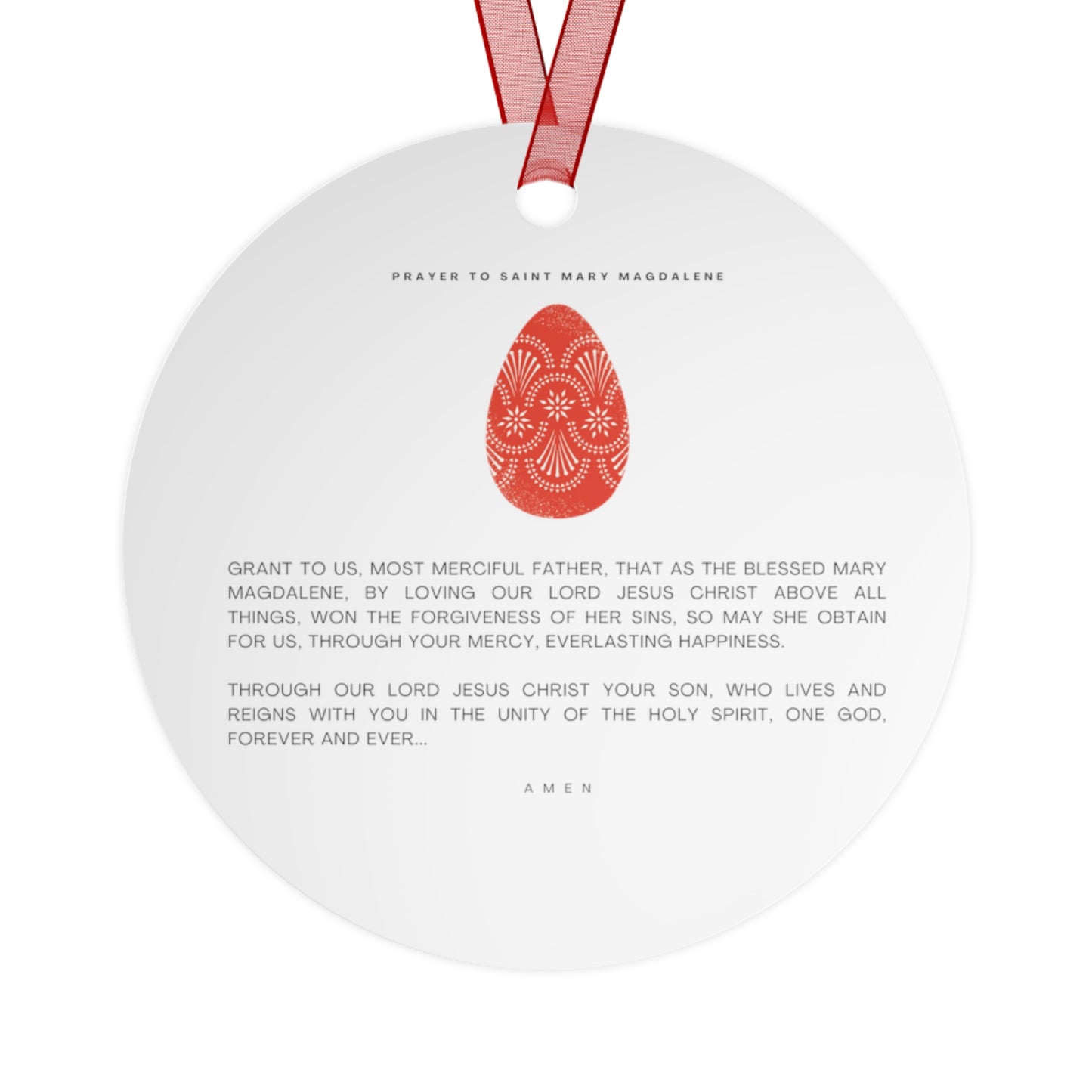 Embodied Grace: Mary Magdalene's Resilience Metal Ornament - Religious Holiday Christmas Ornament and Keepsake - Prayer Ornament