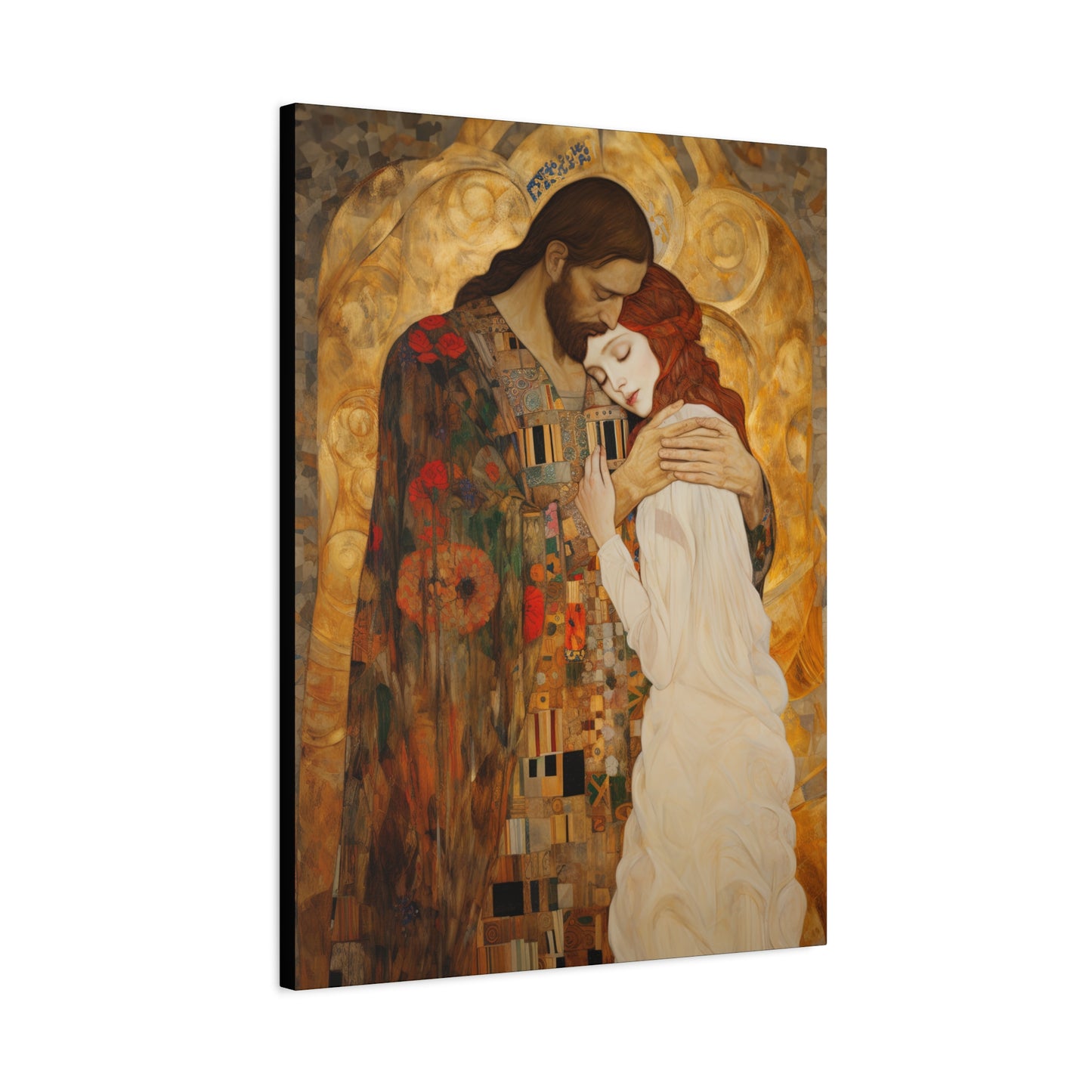 Christ Embracing Mary Magdalene Museum Wrapped Canvas - Sanctified Souls Print -Based on Klimt's The Kiss - Religious Catholic Art