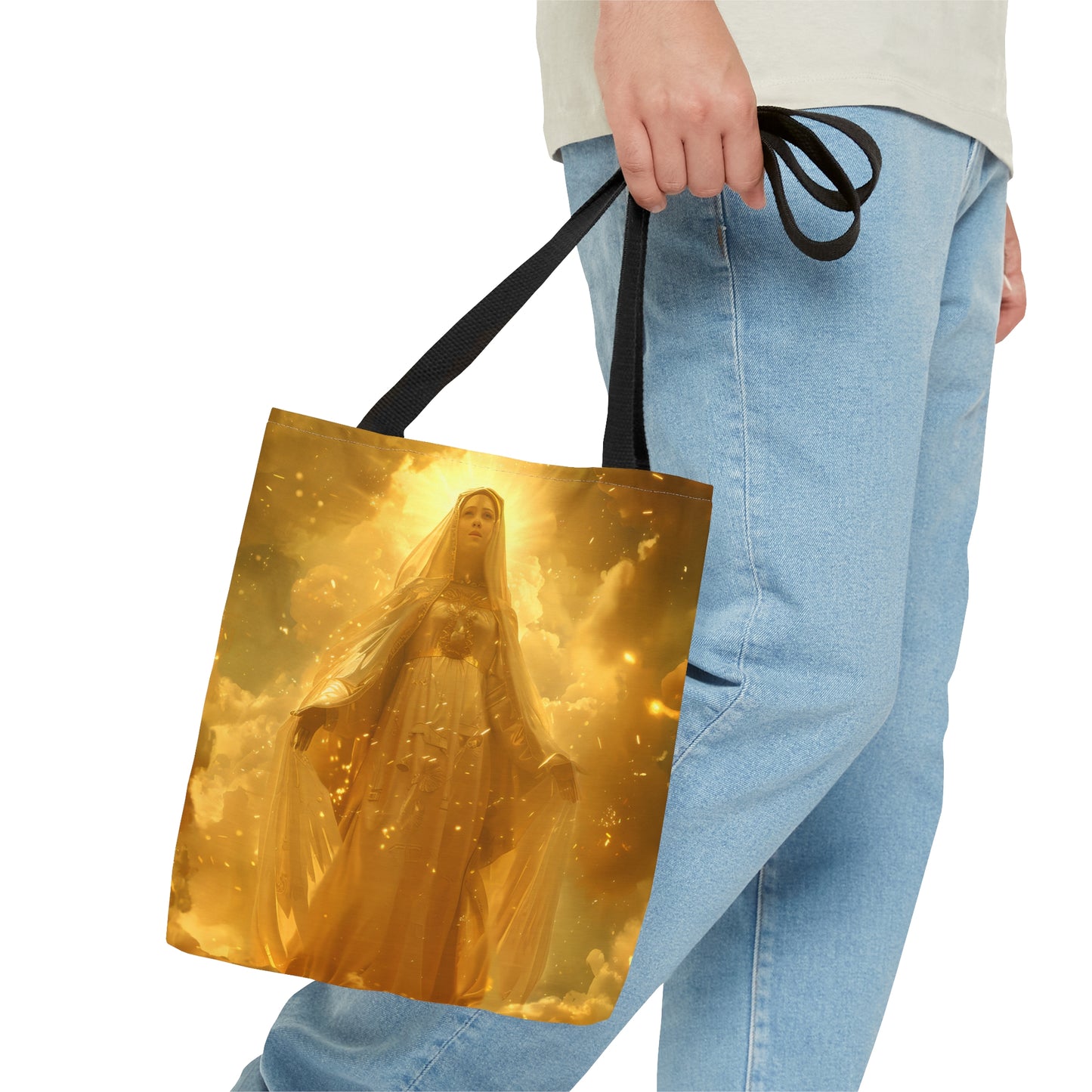 Virgin Mary - Mystical Sun - Golden Mary Tote Bag - Large Medium Small Faith Art Bag - Catholic Faith Purse - Religious Carry All