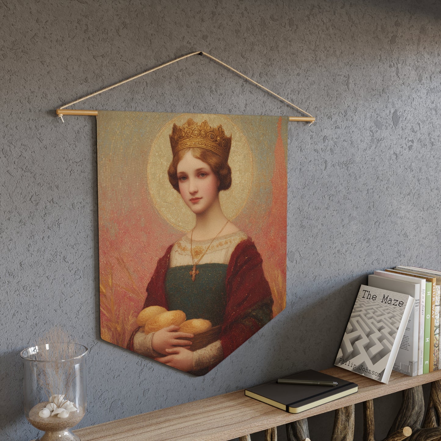 Saint Elizabeth of Hungary - Pennant / Banner / Wall Hanging - Prayer room art - Catholic Home - 18" x 21" - Patron Saint Art