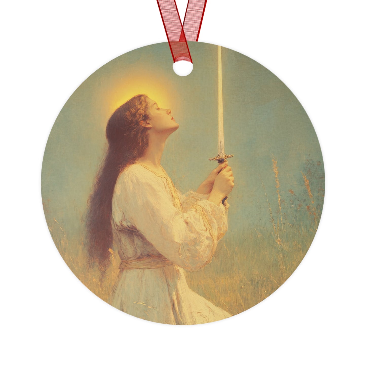Saint Joan of Arc Metal Ornament - Religious Holiday Christmas Ornament and Keepsake - Prayer Ornament