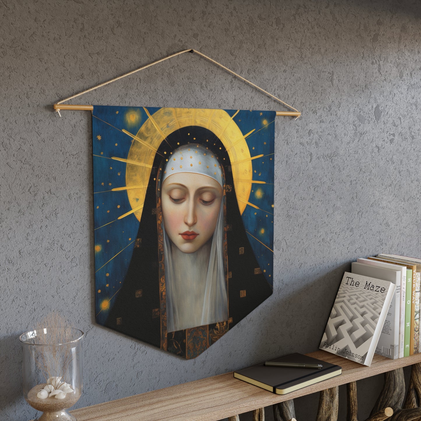 Saint Bridget of Sweden Wall Banner / Wall Hanging - Catholic Home Art - 18" x 21"