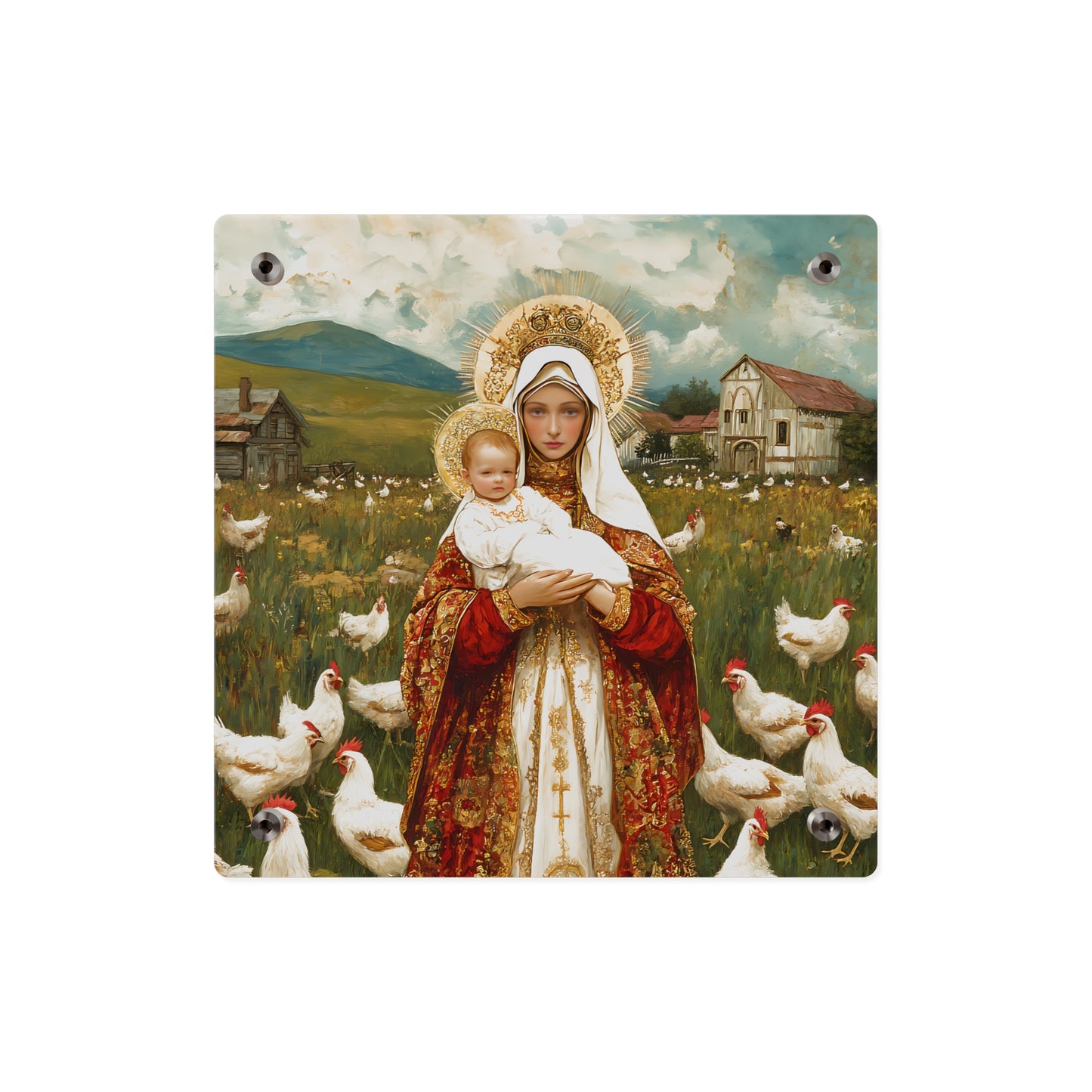 Our Lady of the Hens Acrylic Wall Art Panel - Ready to Hang Acrylic Print - Catholic Saint Art