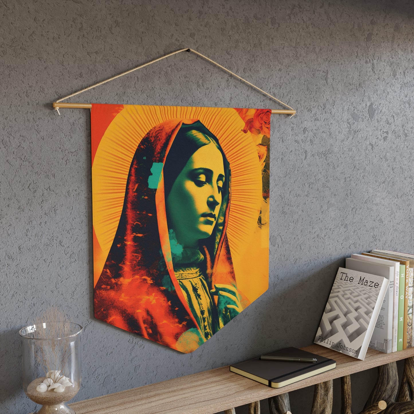 Our Lady's Abundant Love Wall Banner / Wall Hanging - Our Lady of Guadalupe - Catholic Home Art - Large Saint Art for your home - 18" x 21"