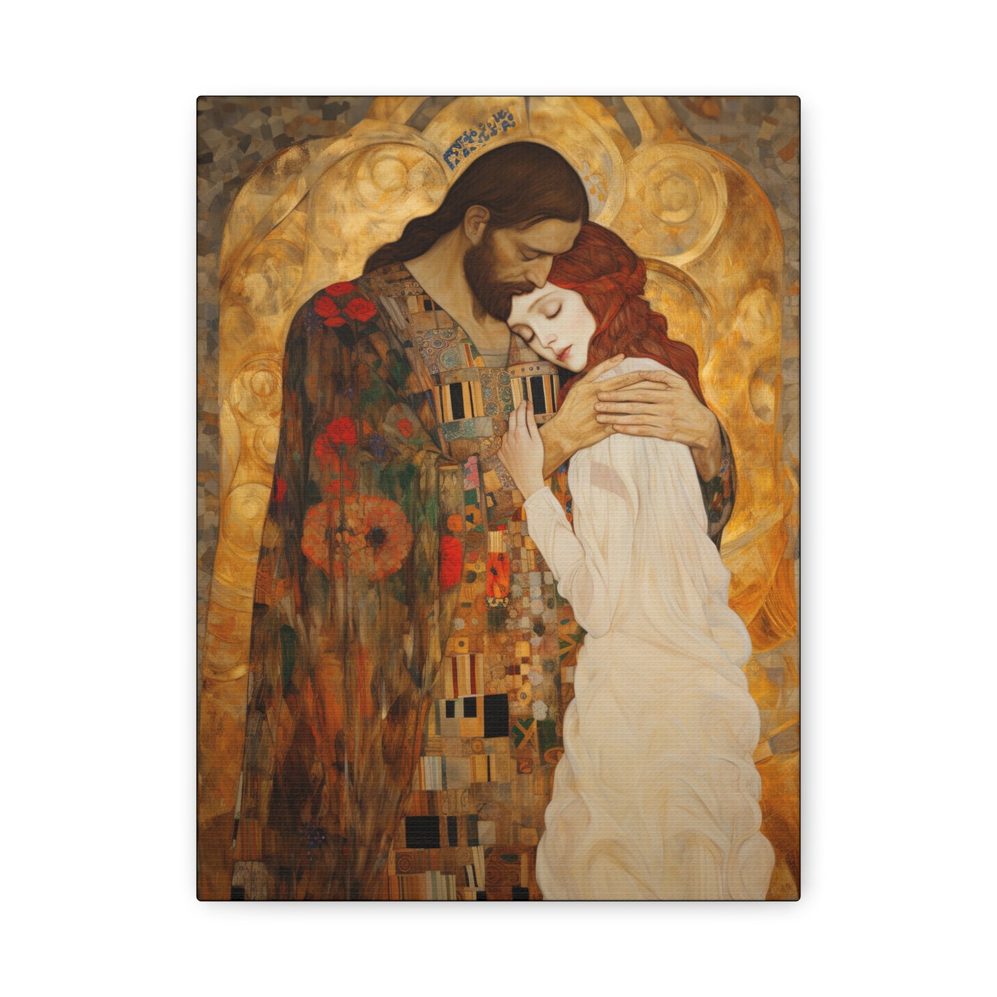 Christ Embracing Mary Magdalene Museum Wrapped Canvas - Sanctified Souls Print -Based on Klimt's The Kiss - Religious Catholic Art