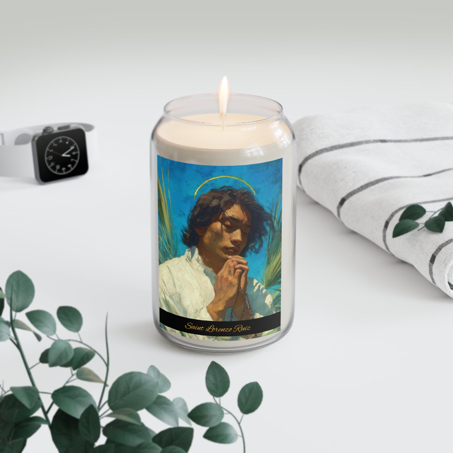 Saint Lorenzo Ruiz - Scented Prayer Candle, 13.75oz - Candle - Catholic Art - prayer room Scented Candle - Martyr Art