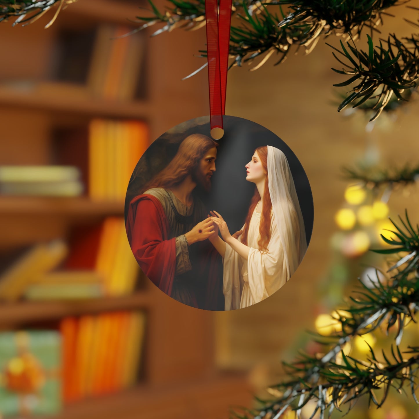 Revelation of Redemption Mary Magdalene and the Risen Christ Metal Ornament - Religious Holiday Christmas Ornament and Keepsake