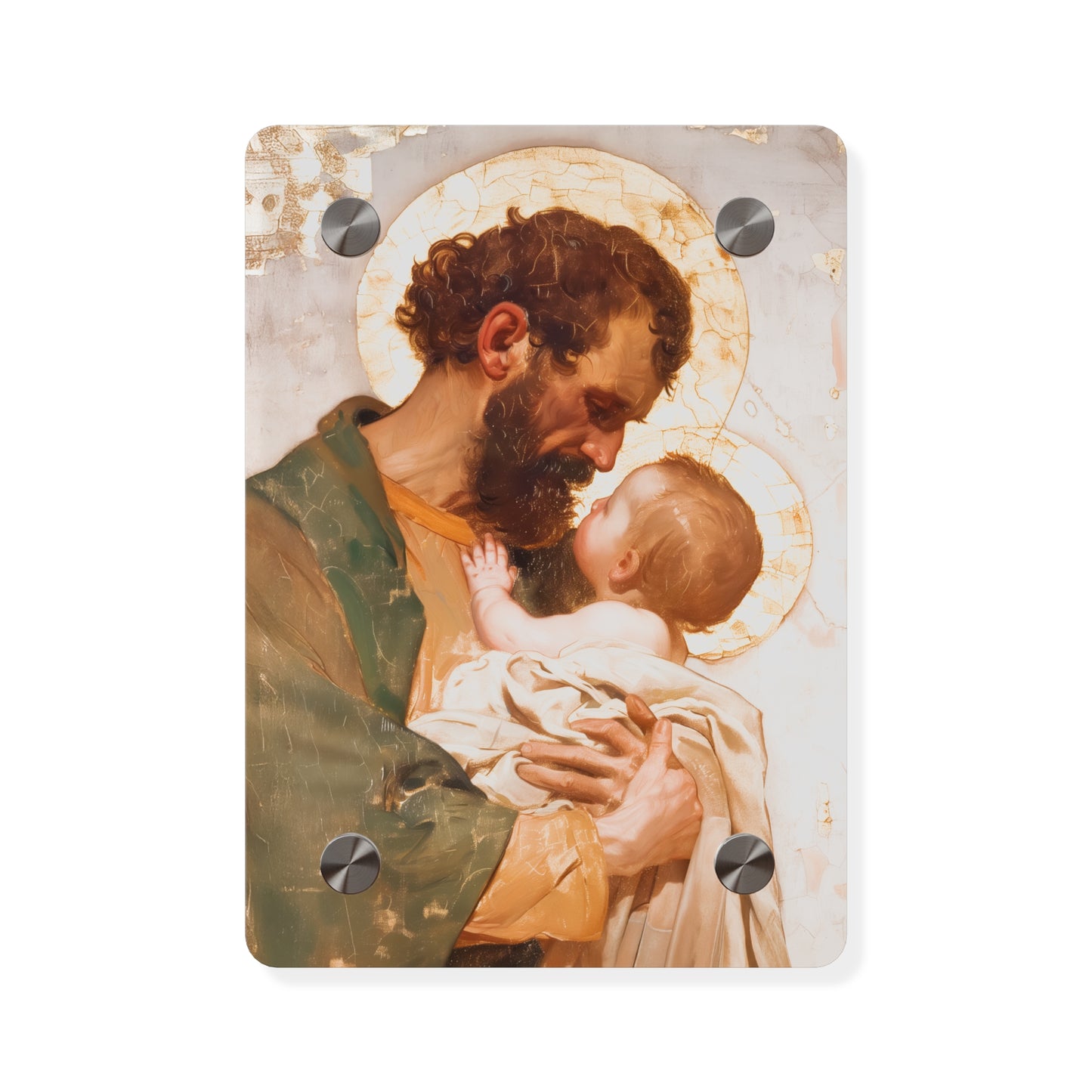 Saint Joseph, Pillar of the Holy Family Acrylic Wall Art Panel - Ready to Hang Acrylic Print - Catholic Saint - The Christ Child and Joseph