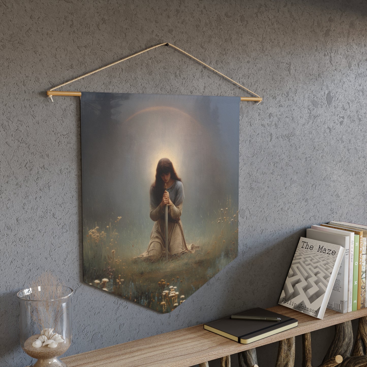 Saint Joan of Arc Pennant / Banner / Wall Hanging - Prayer room art - 18" x 21" - Catholic - Large Banner