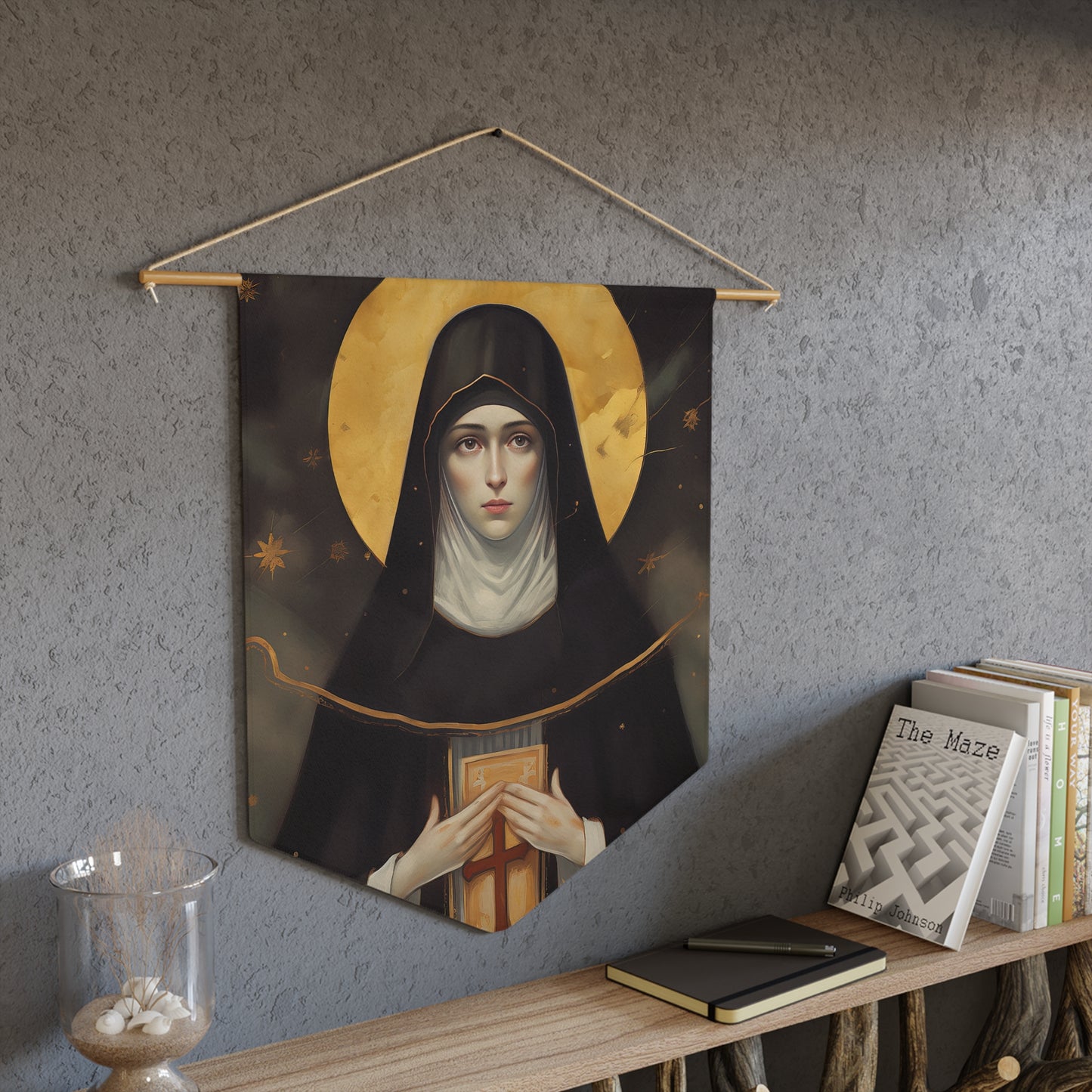 Saint Scholastica Wall Banner / Wall Hanging - Prayer room art - Catholic Home Art - Large Saint Art for your home - 18" x 21"